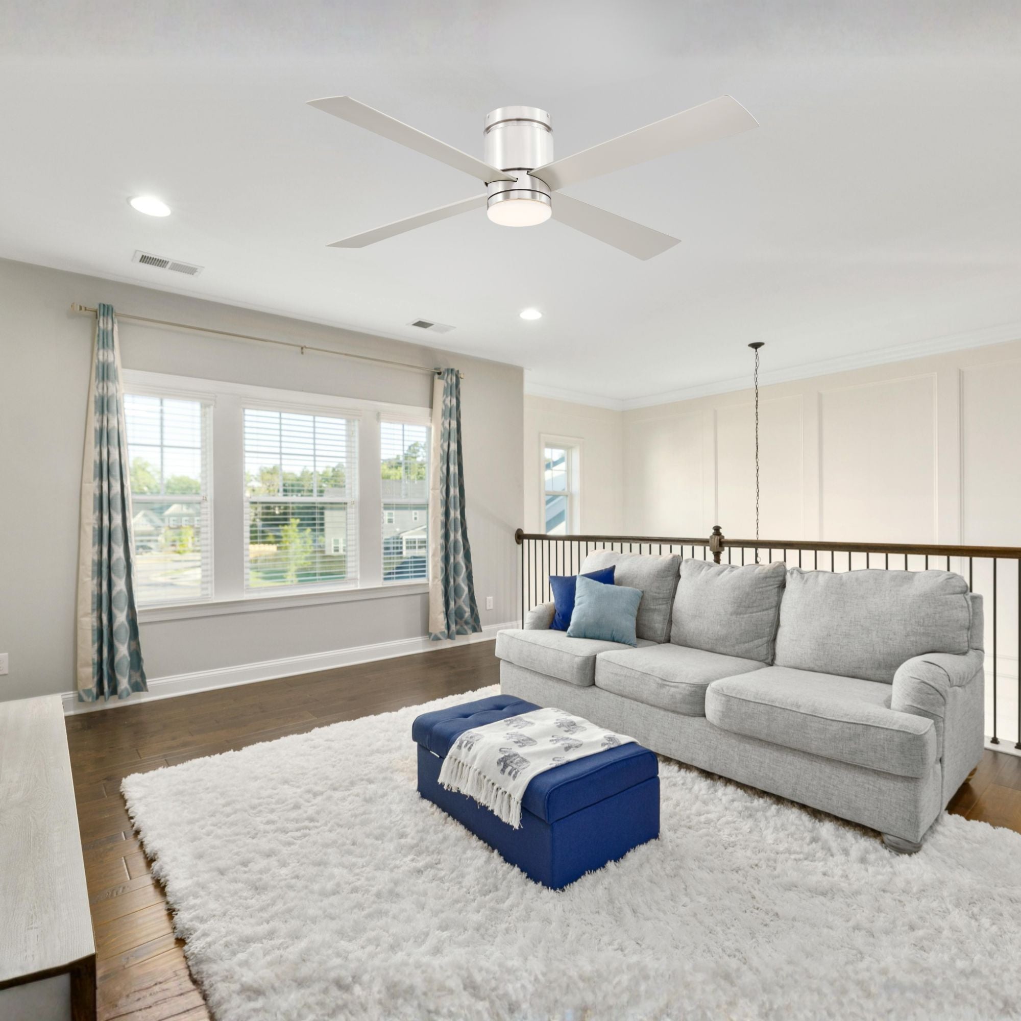 Kwartet 52" Brushed Nickel Damp Rated Hugger Ceiling Fan with CCT Light Kit and Remote