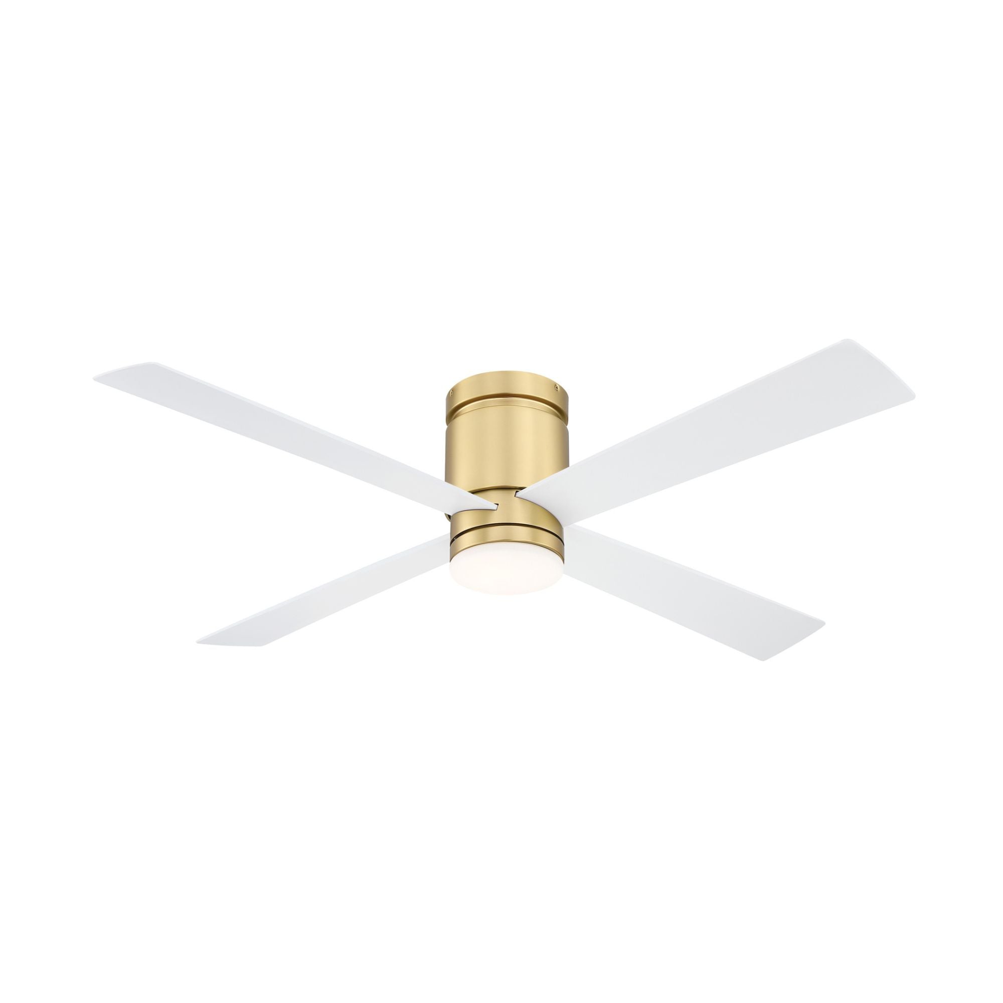 Kwartet 52" Brushed Brass Damp Rated Hugger Ceiling Fan with CCT Light Kit and Remote
