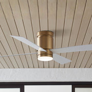 Kwartet 52" Brushed Brass Damp Rated Hugger Ceiling Fan with CCT Light Kit and Remote