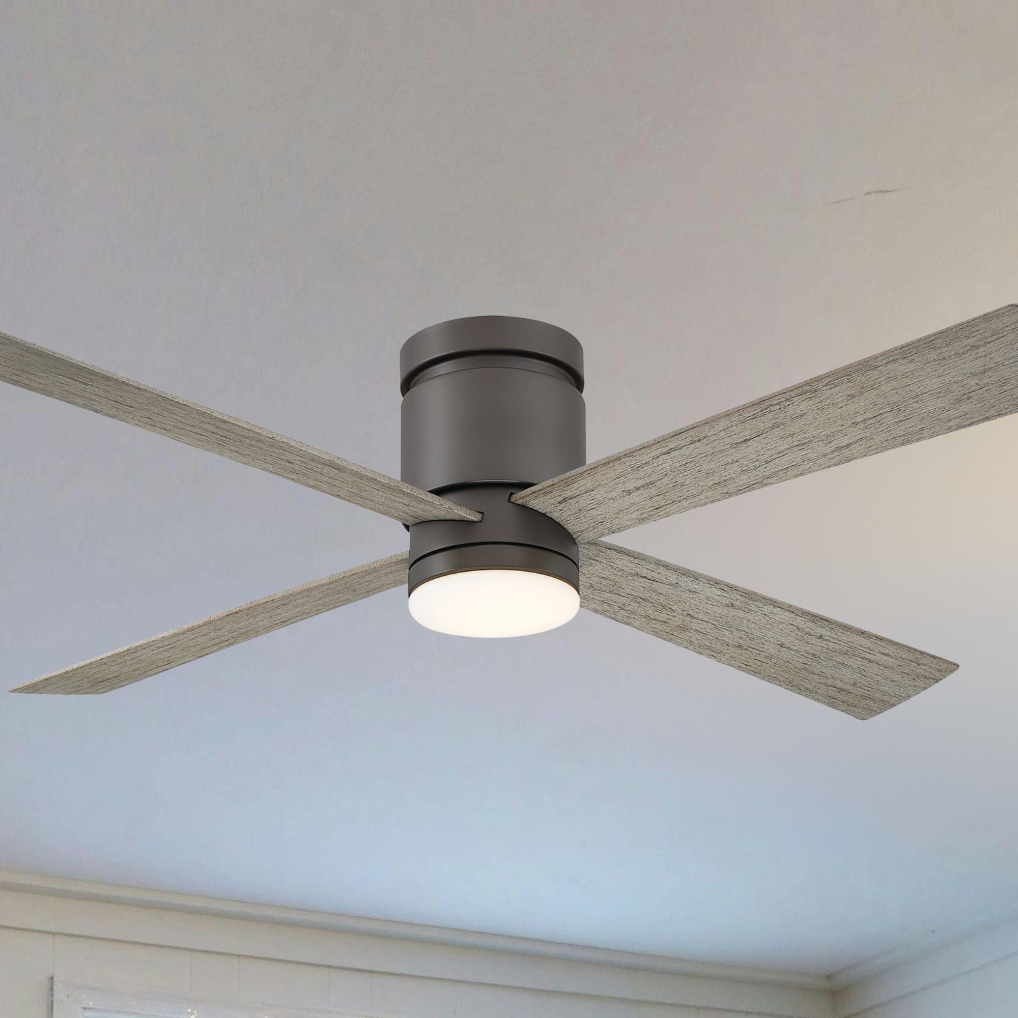 Kwartet 52" Matte Greige Damp Rated Hugger Ceiling Fan with CCT Light Kit and Remote
