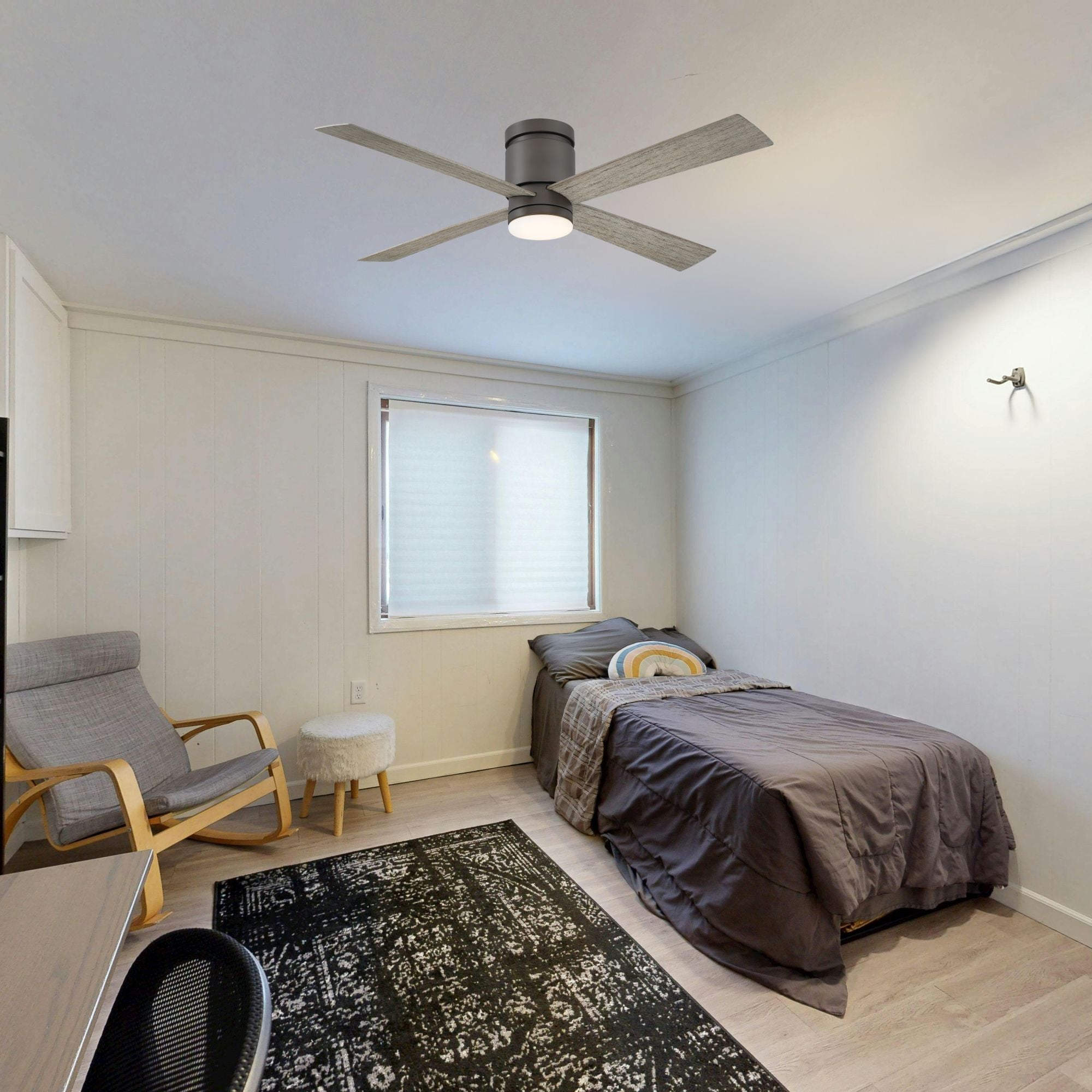 Kwartet 52" Matte Greige Damp Rated Hugger Ceiling Fan with CCT Light Kit and Remote