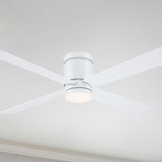 Kwartet 52" Matte White Damp Rated Hugger Ceiling Fan with CCT Light Kit and Remote