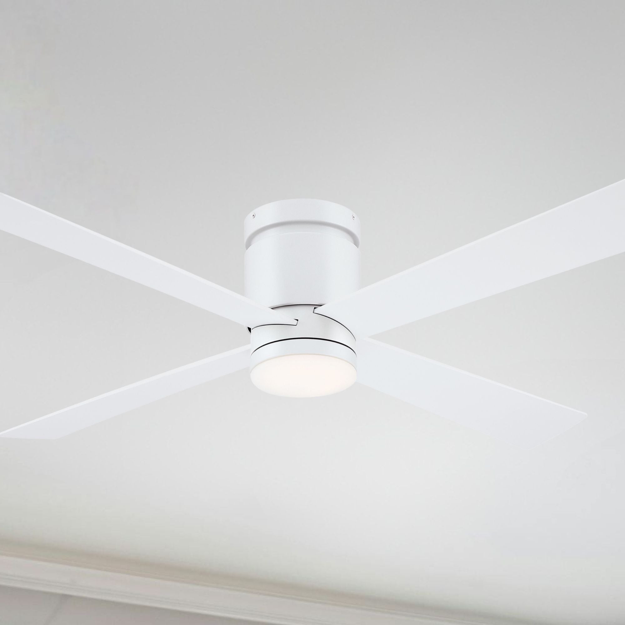 Kwartet 52" Matte White Damp Rated Hugger Ceiling Fan with CCT Light Kit and Remote