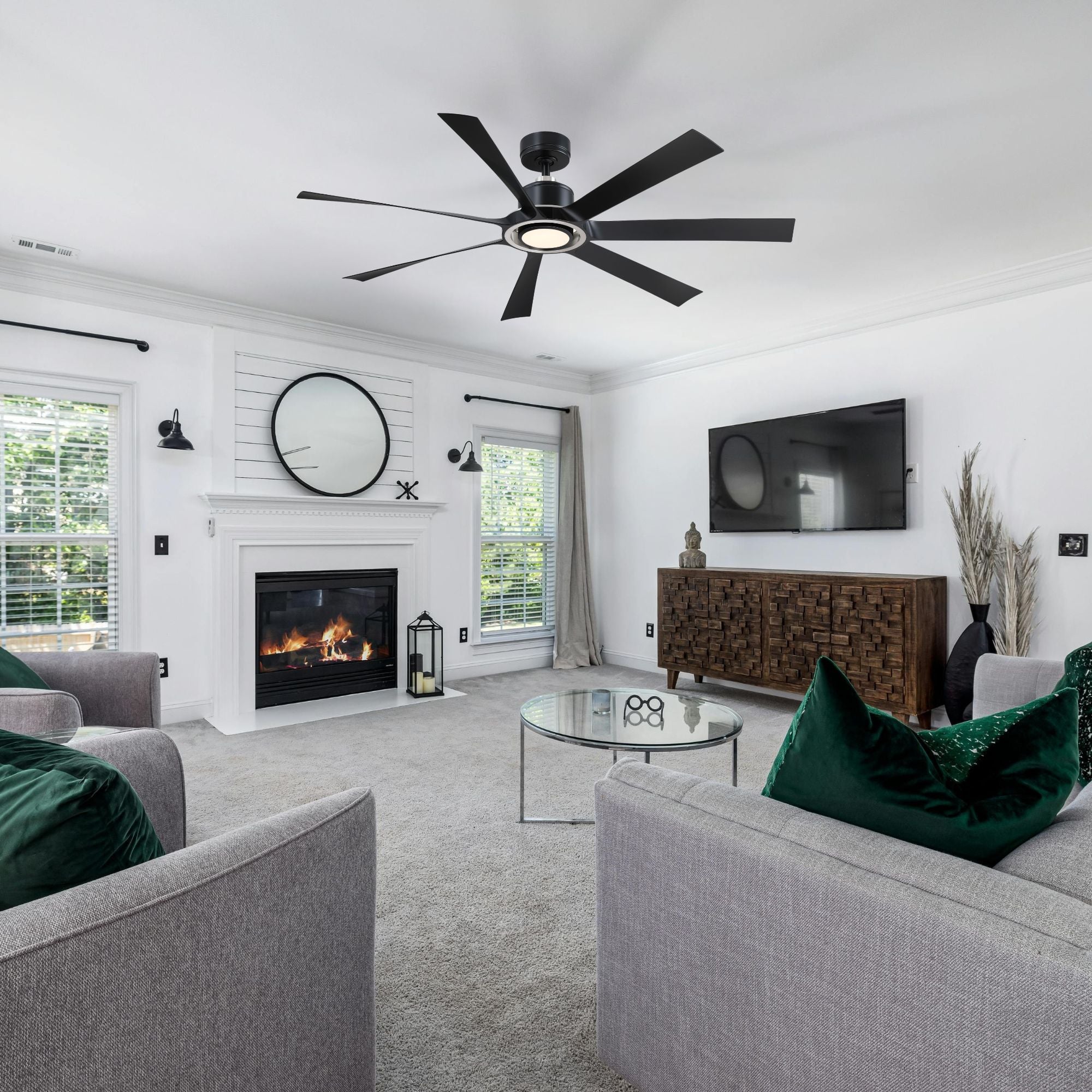 Lenzi 60" Black and Nickel LED Windmill Ceiling Fan