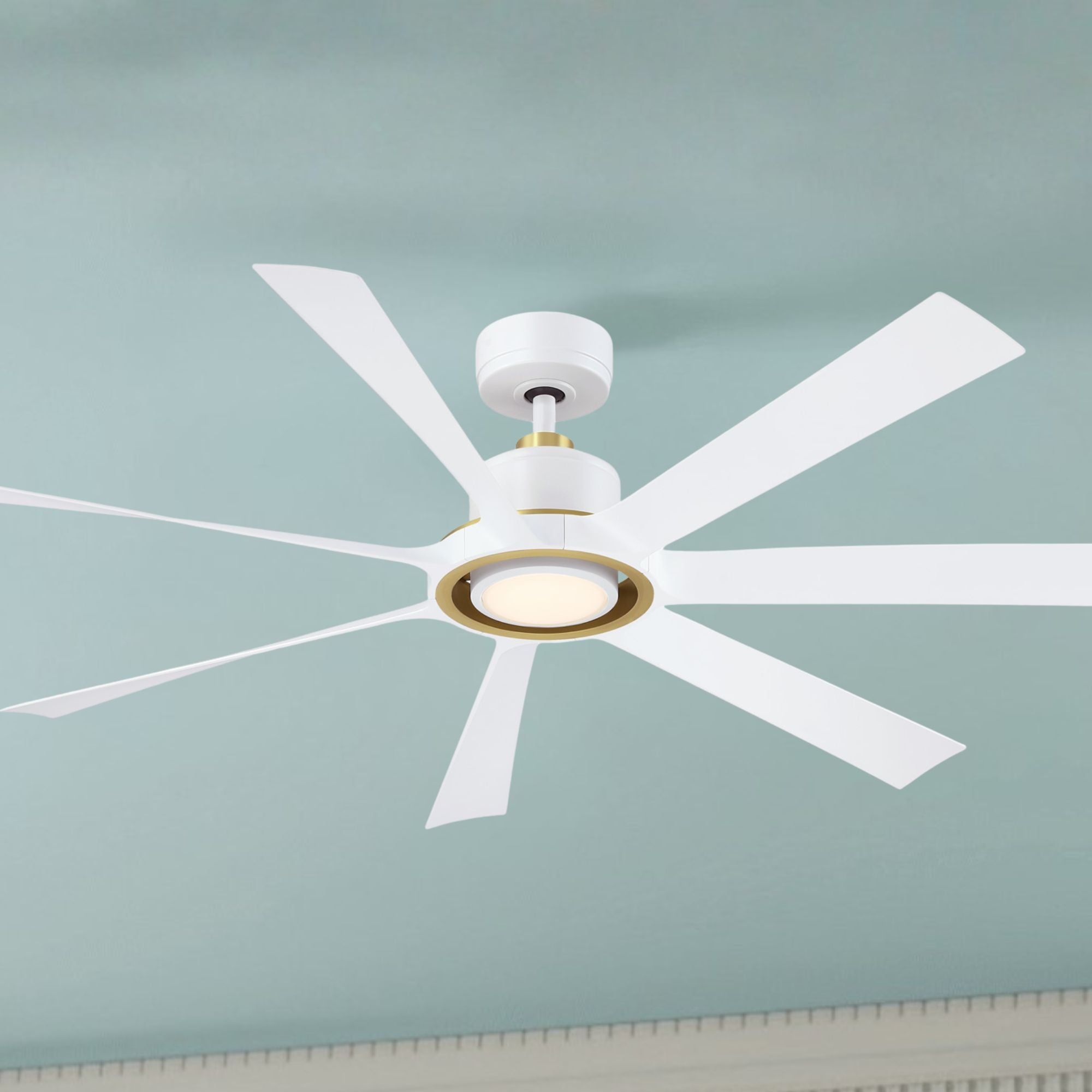 Lenzi 60" White and Brass LED Windmill Ceiling Fan