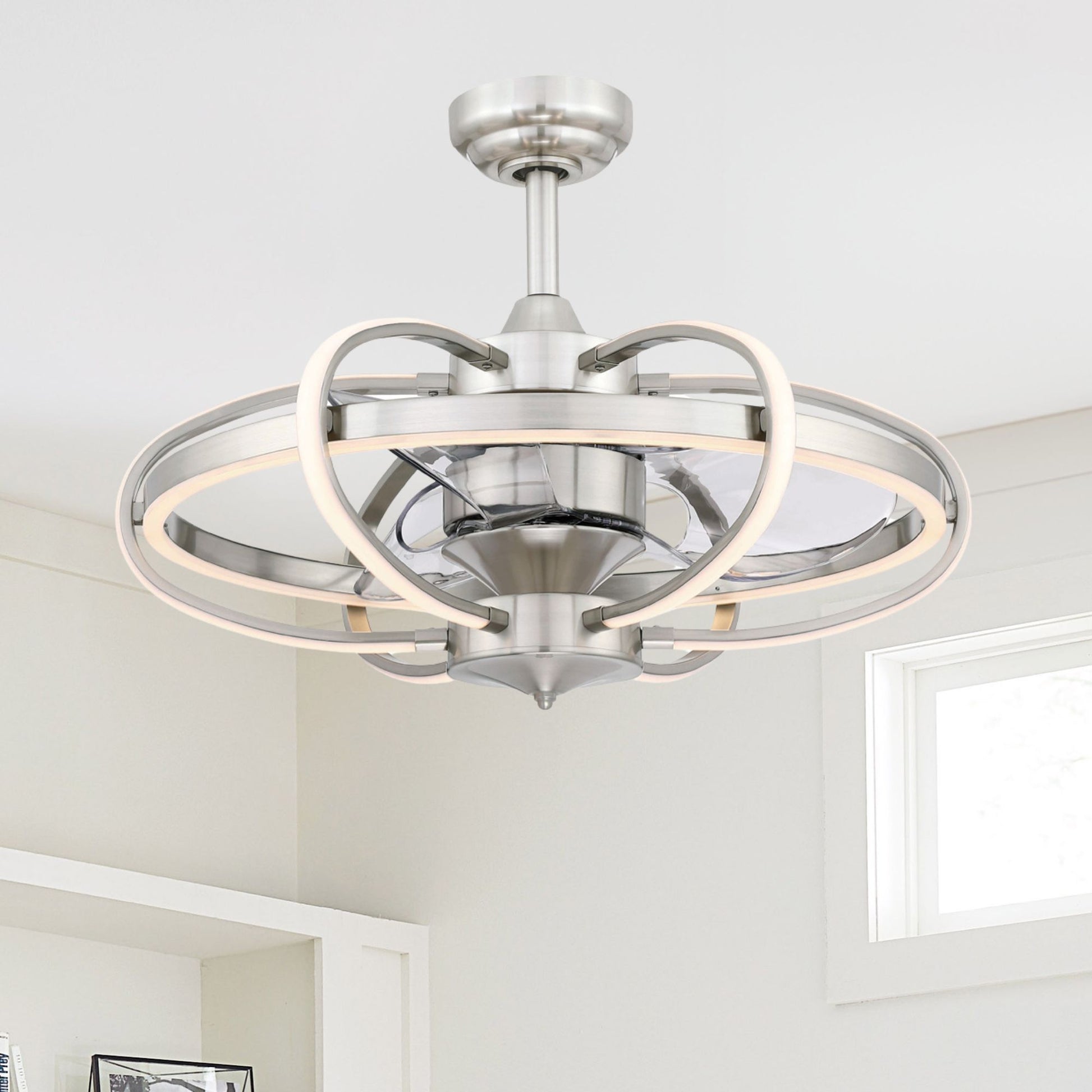 Fanimation - Obvi 26" Brushed Nickel LED Fandelier Ceiling Fan with Remote | Bees Lighting