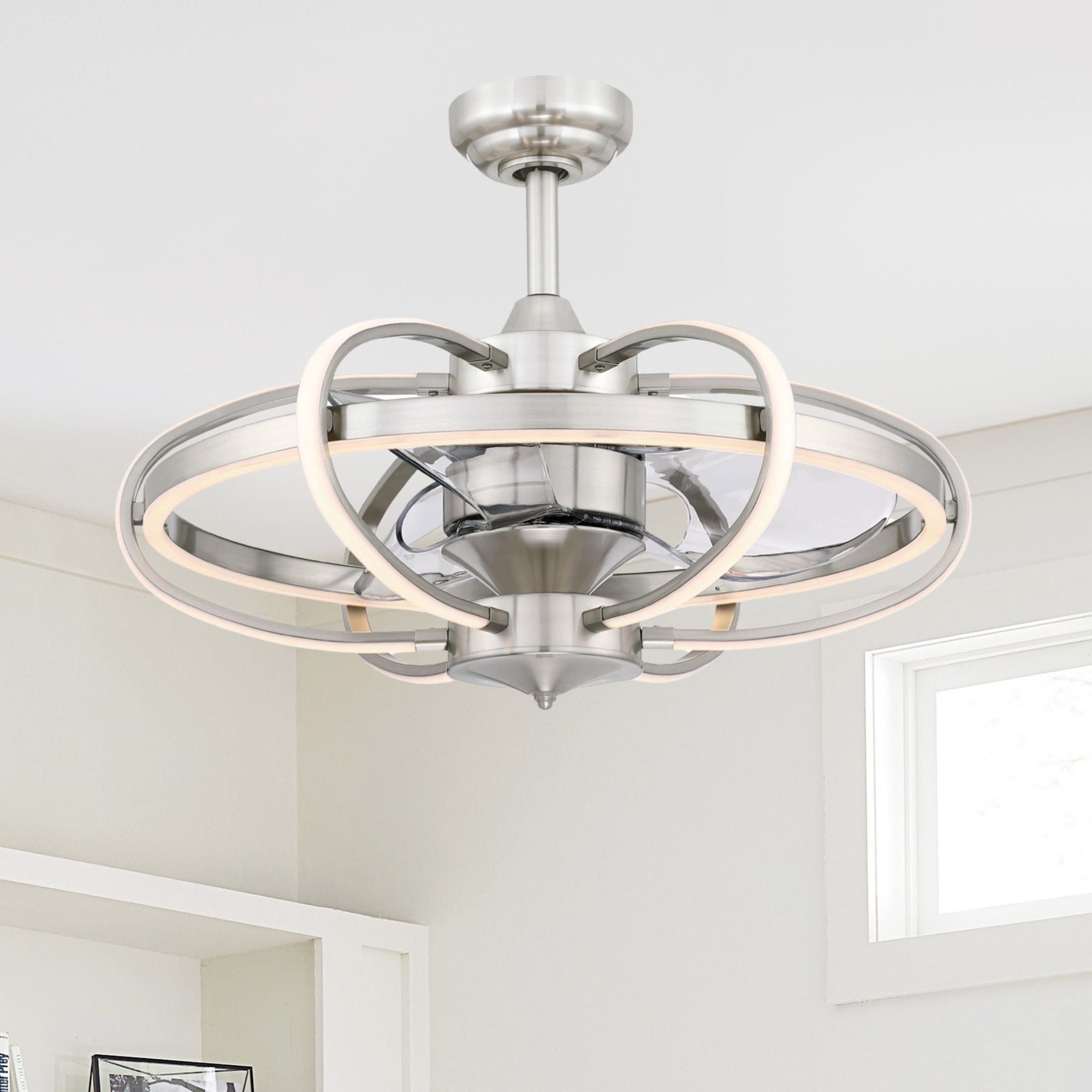 Obvi 26" Brushed Nickel LED Fandelier Ceiling Fan with Remote