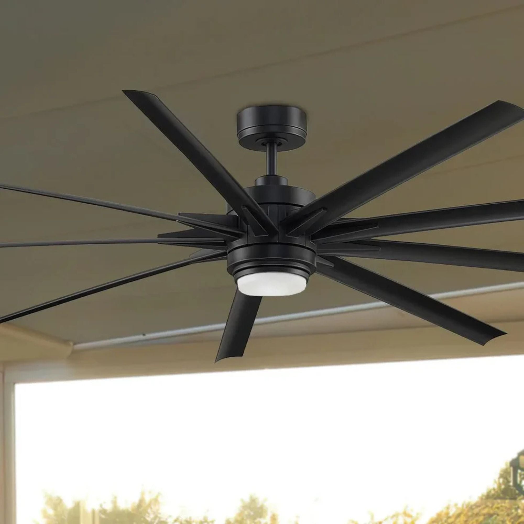 Odyn 84" Black Wet Rated Large LED Ceiling Fan with Remote