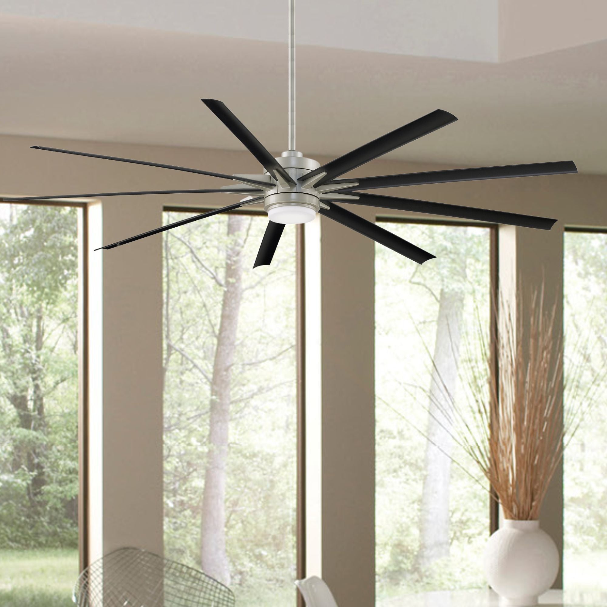 Odyn 84" Brushed Nickel Wet Rated Large LED Ceiling Fan with Remote