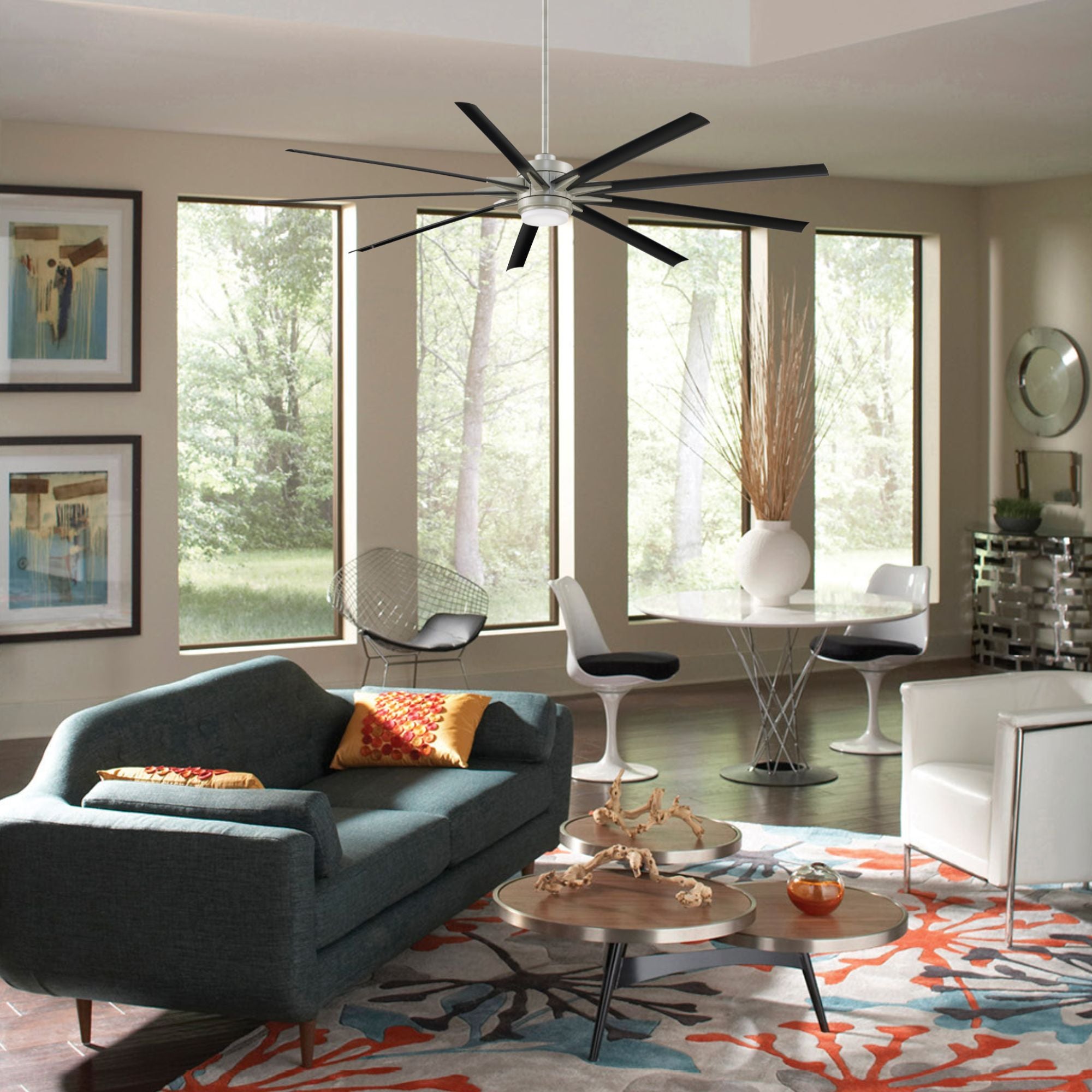 Odyn 84" Brushed Nickel Wet Rated Large LED Ceiling Fan with Remote
