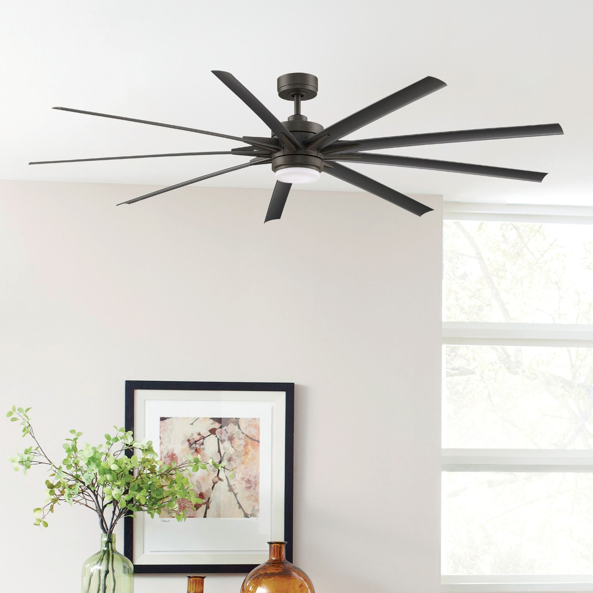 Odyn 84" Matte Greige Wet Rated Large LED Ceiling Fan with Remote