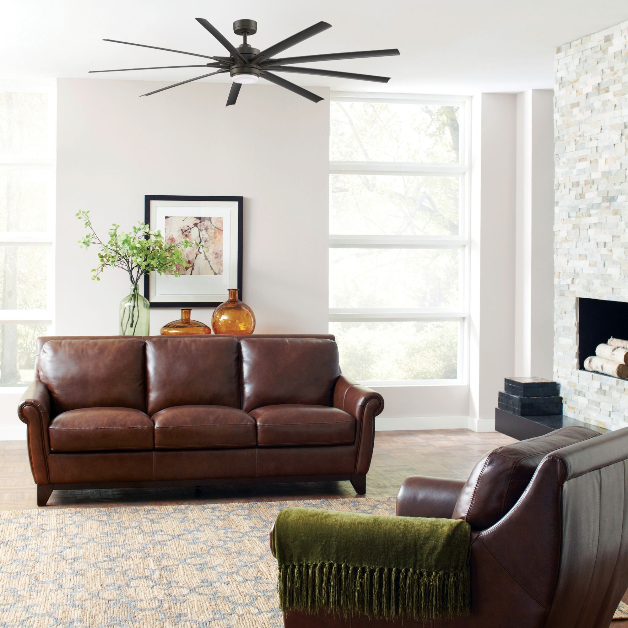 Odyn 84" Matte Greige Wet Rated Large LED Ceiling Fan with Remote