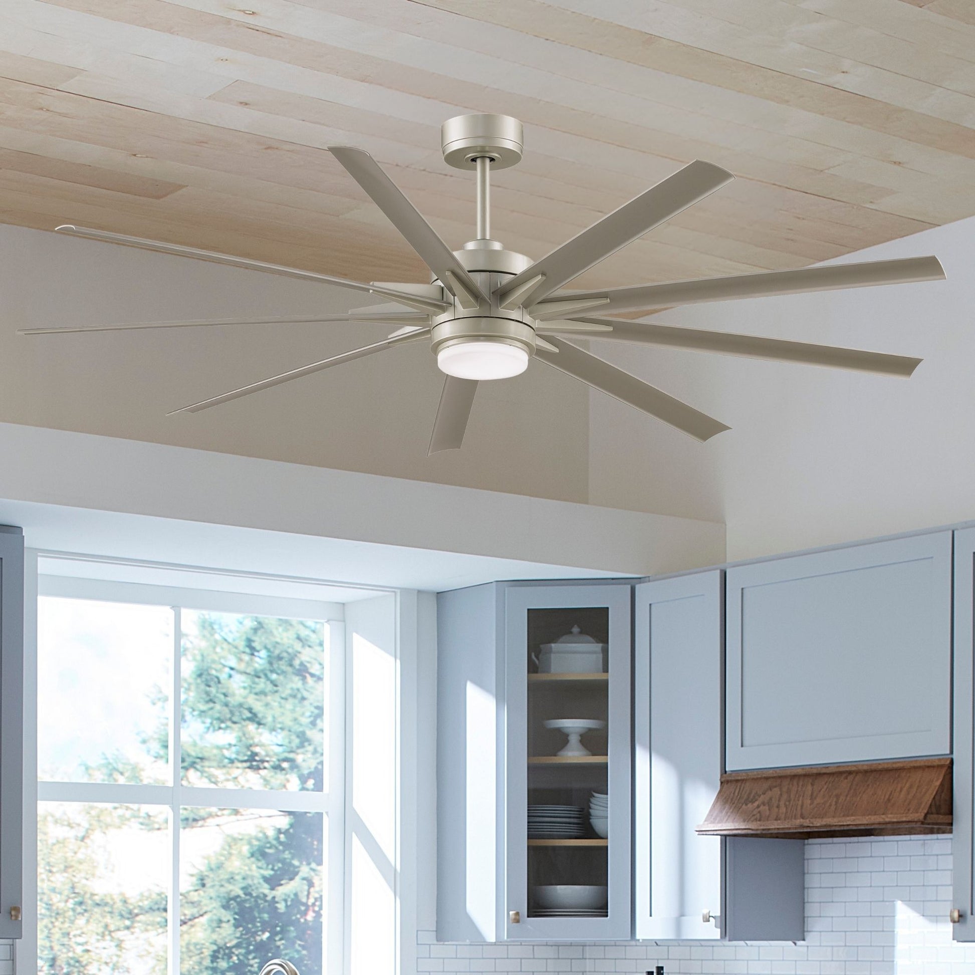 Odyn Custom Brushed Nickel Ceiling Fan Motor & Light, Blades Sold Separately - Bees Lighting