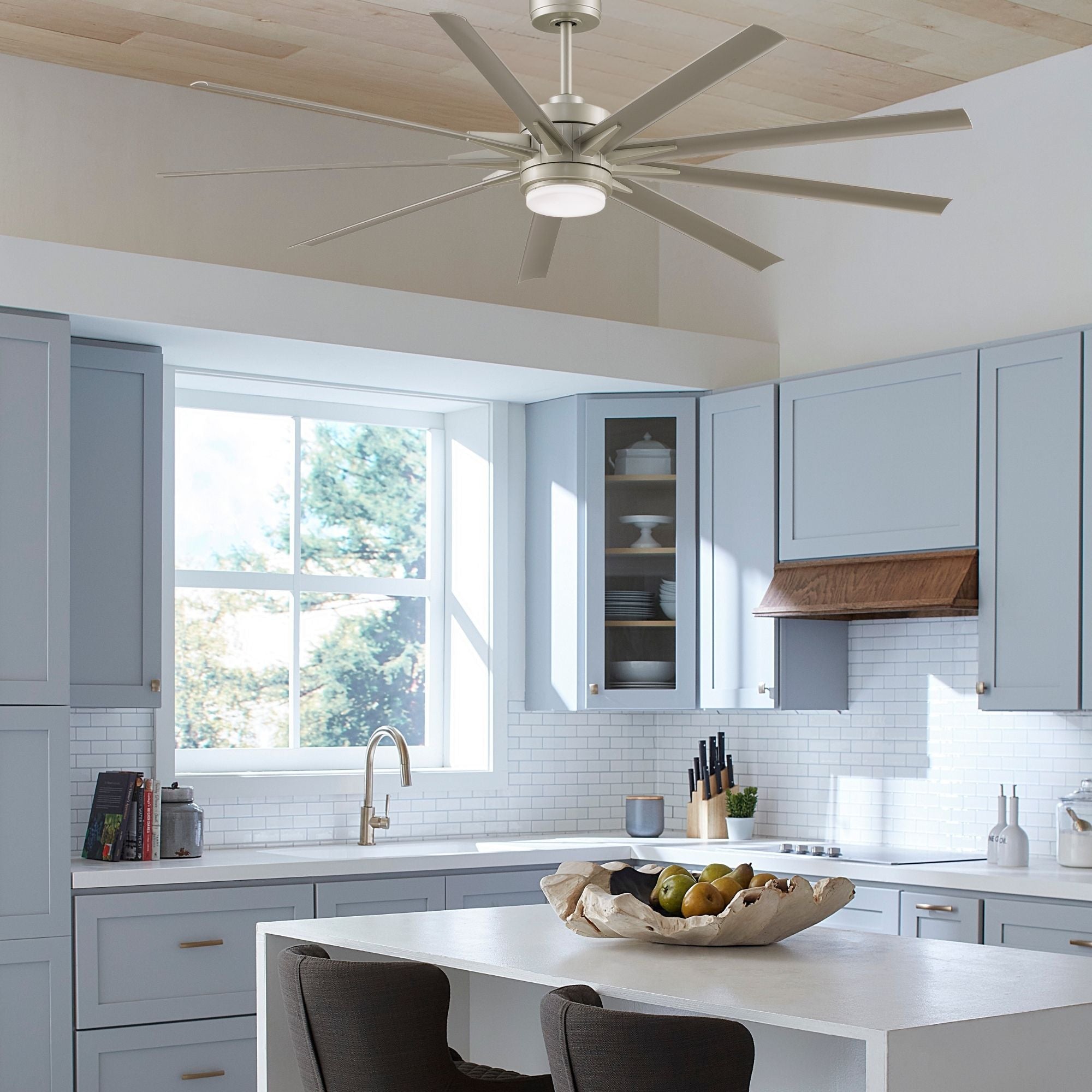 Odyn Custom Brushed Nickel Ceiling Fan Motor & Light, Blades Sold Separately - Bees Lighting