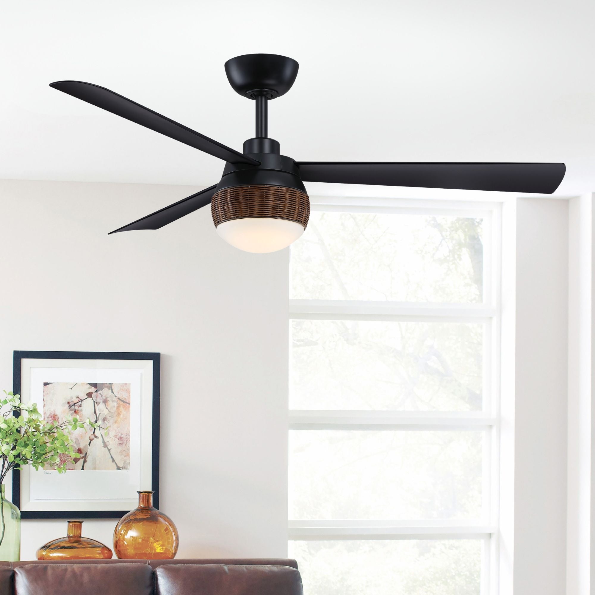 Paget 52" Tropical LED Ceiling Fan with Remote, Black