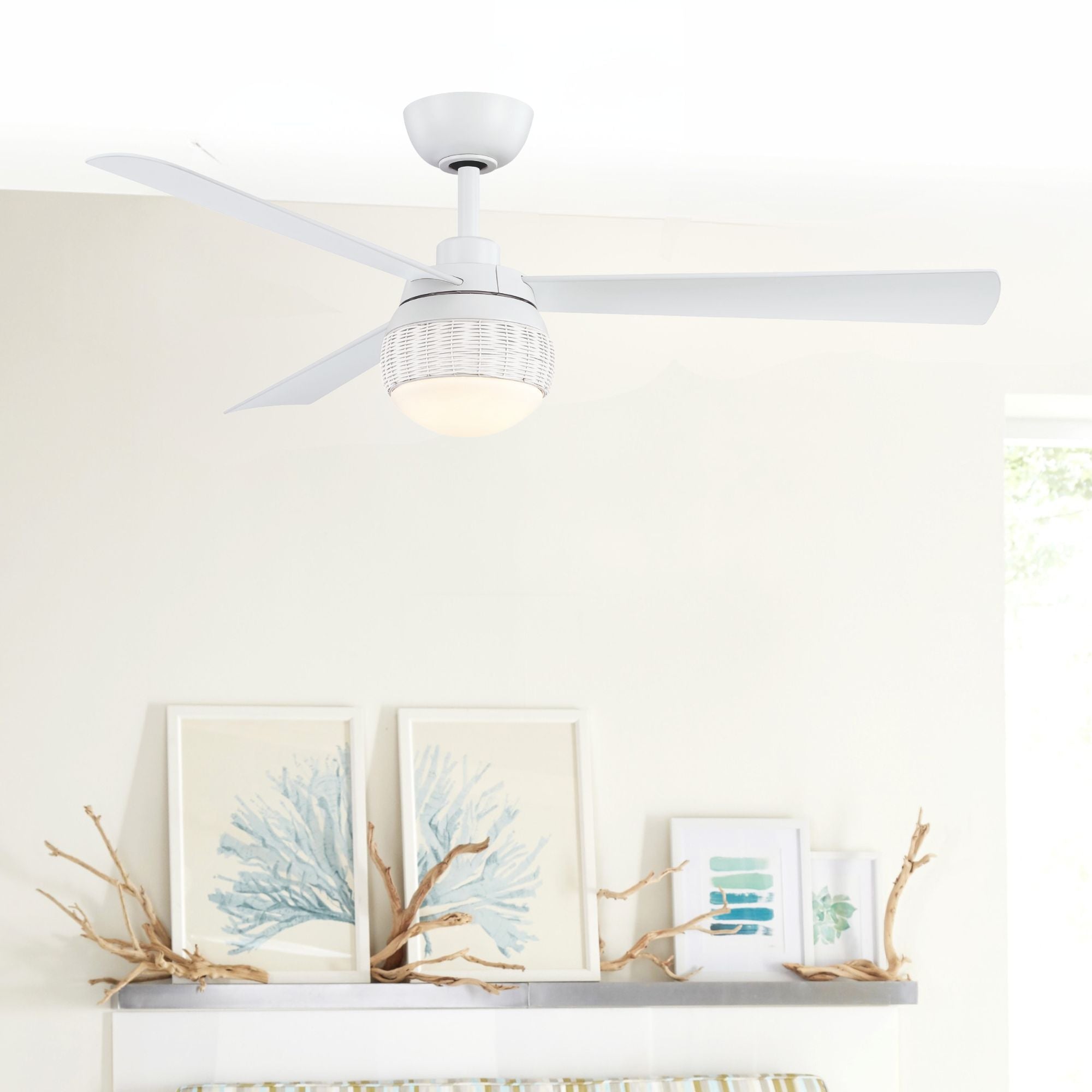Paget 52" Tropical LED Ceiling Fan with Remote, Matte White
