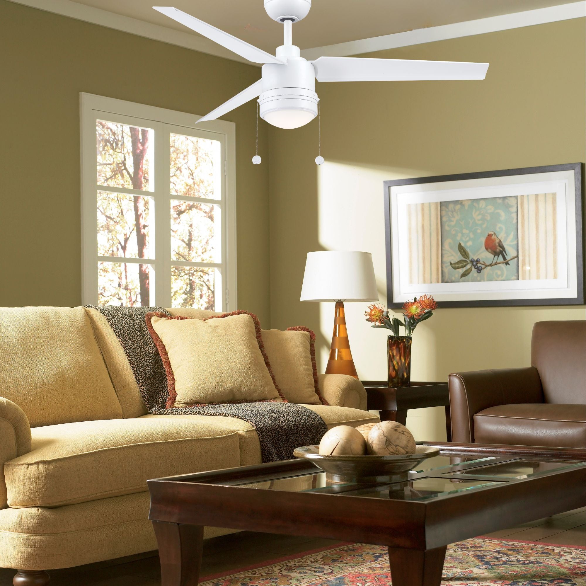 PC/DC L 52" Outdoor Matte White LED Ceiling Fan with Pull Chain
