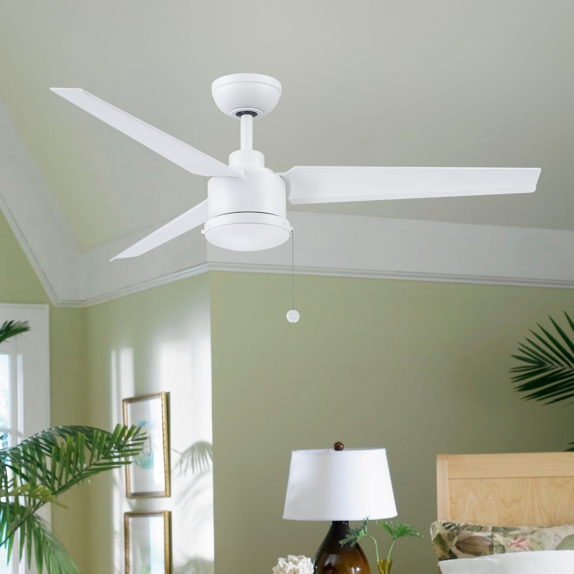 PC/DC NL 52" Outdoor Matte White Ceiling Fan with Pull Chain