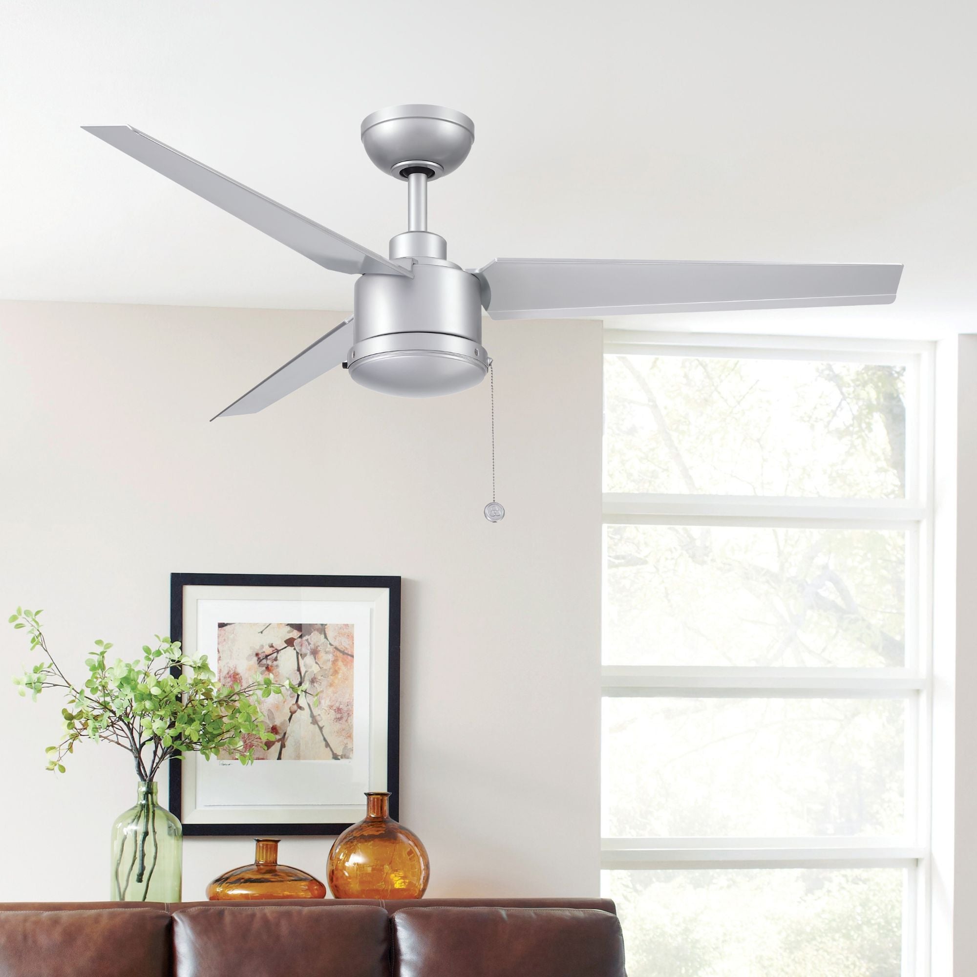PC/DC NL 52" Outdoor Silver Ceiling Fan with Pull Chain