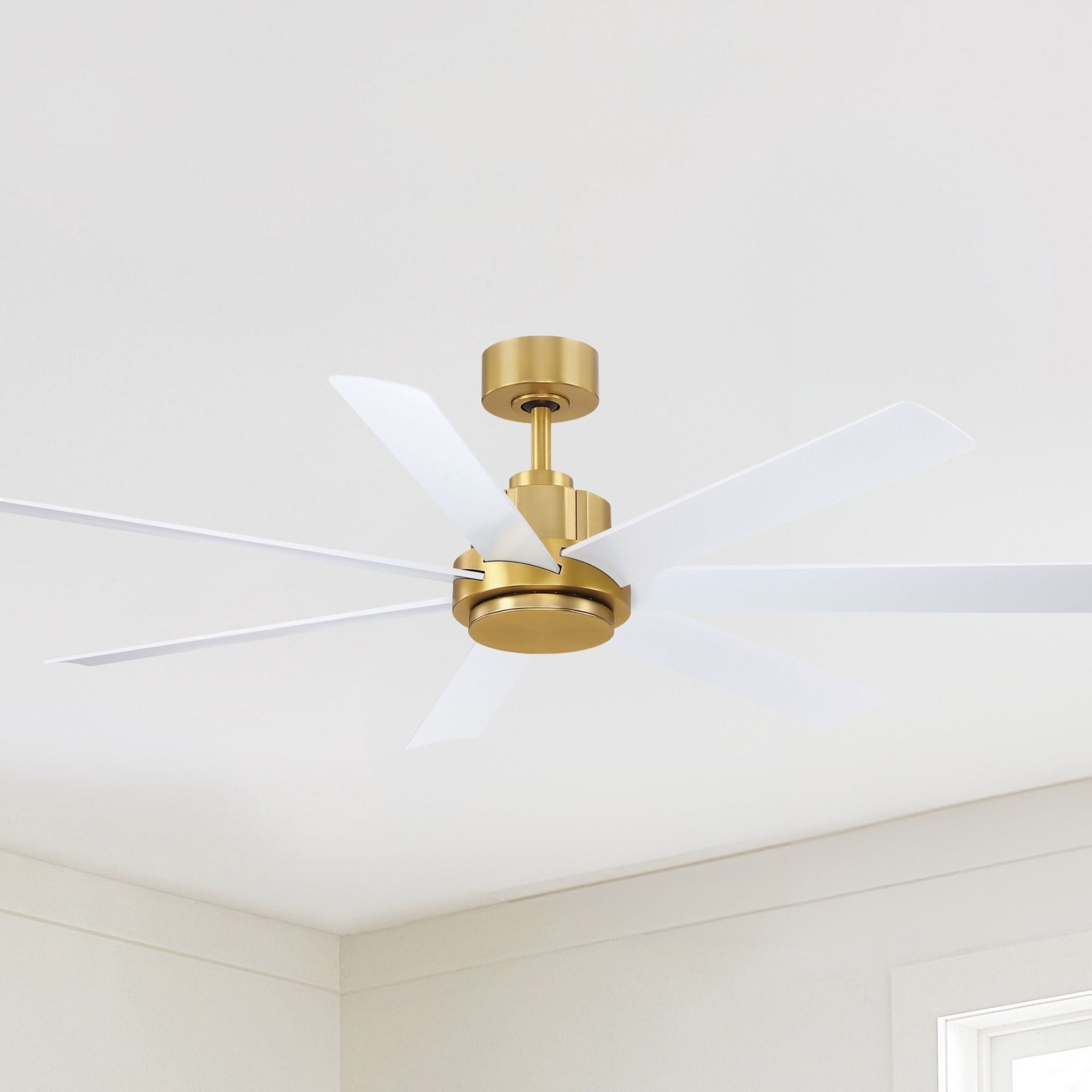 Pendry 56" Brushed Satin Brass and White Damp Rated Ceiling Fan with Remote
