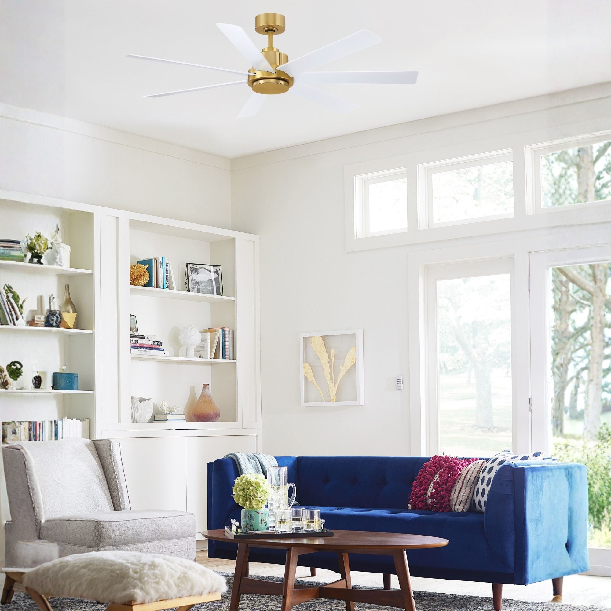 Pendry 56" Brushed Satin Brass and White Damp Rated Ceiling Fan with Remote