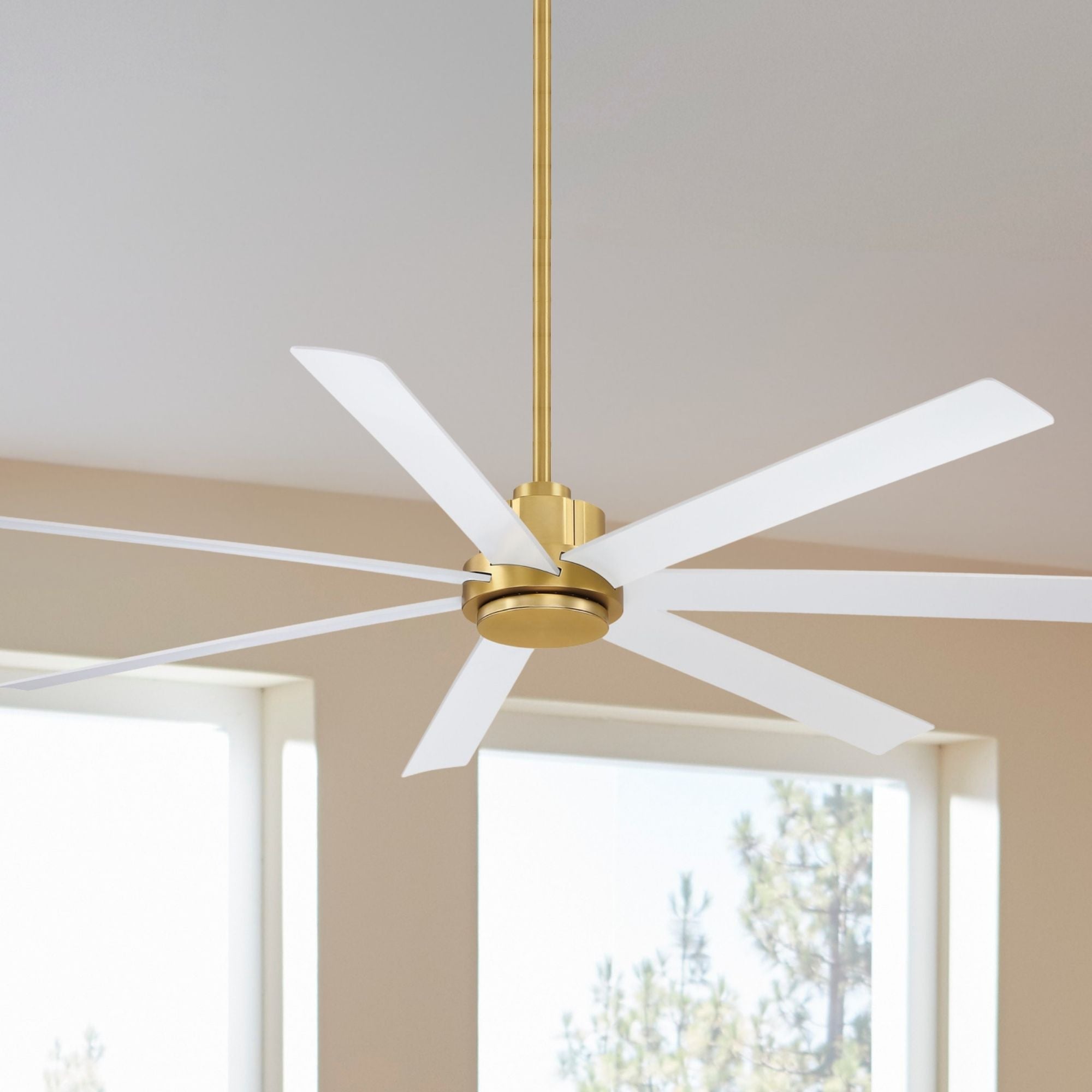 Pendry 72" Brushed Satin Brass and White Damp Rated Ceiling Fan with Remote