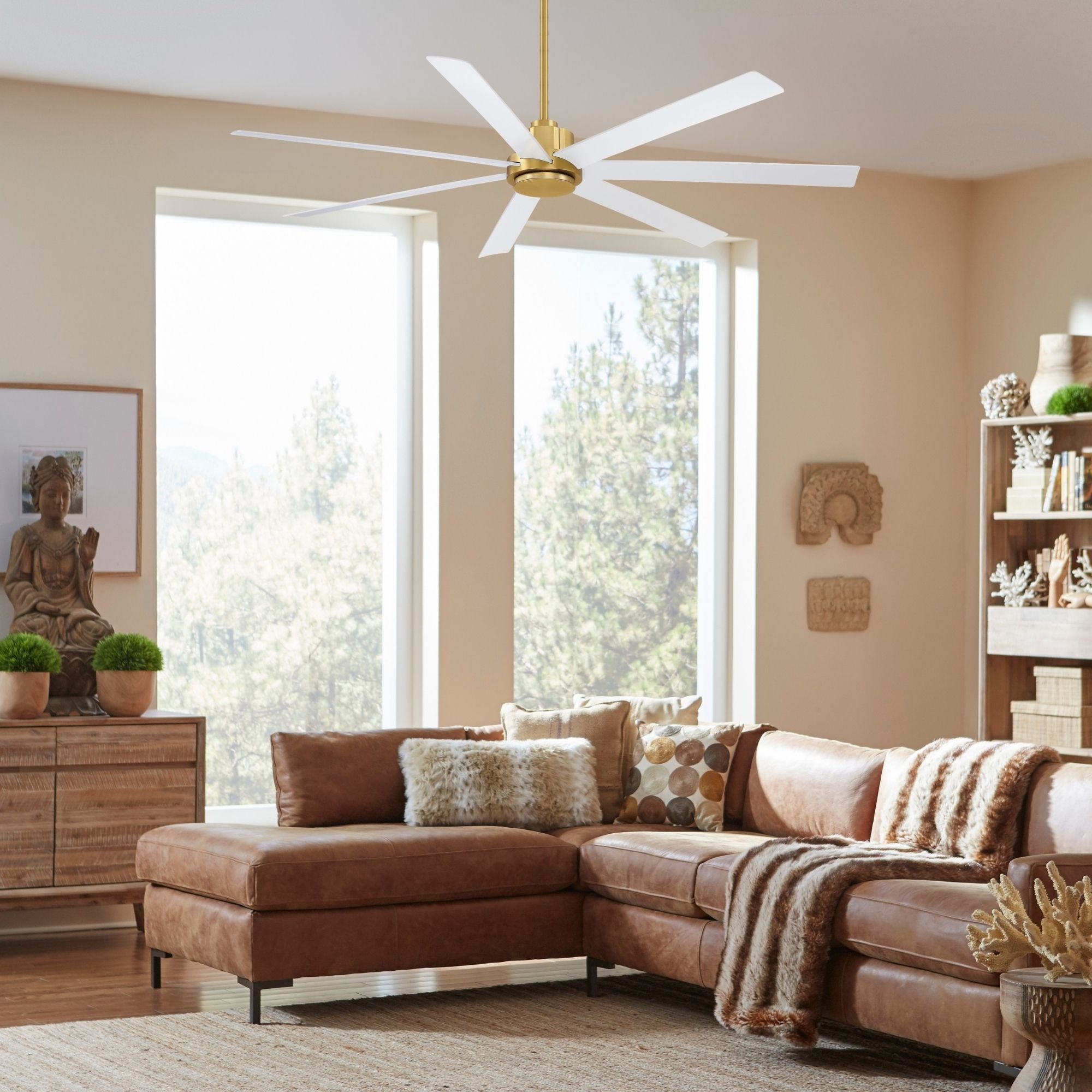 Pendry 72" Brushed Satin Brass and White Damp Rated Ceiling Fan with Remote