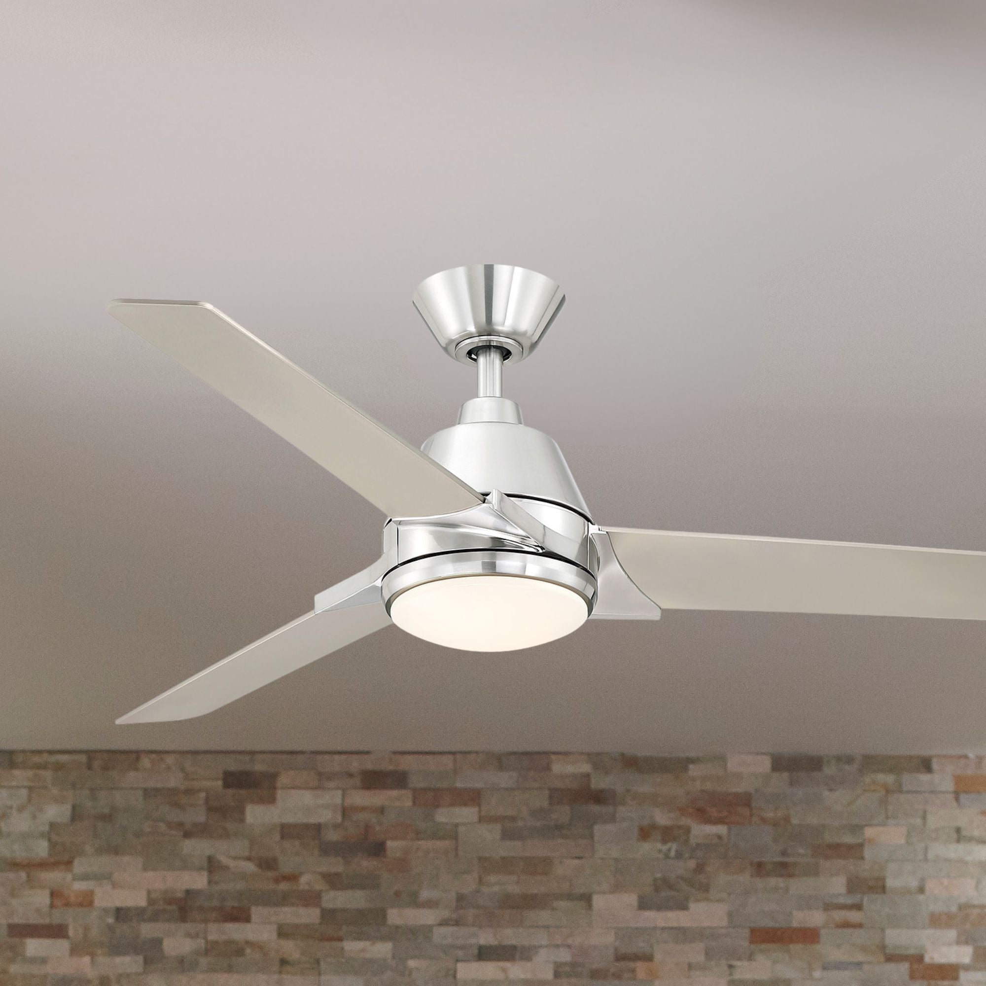 Pyramid 52" Brushed Nickel Damp Rated LED Ceiling Fan with Remote
