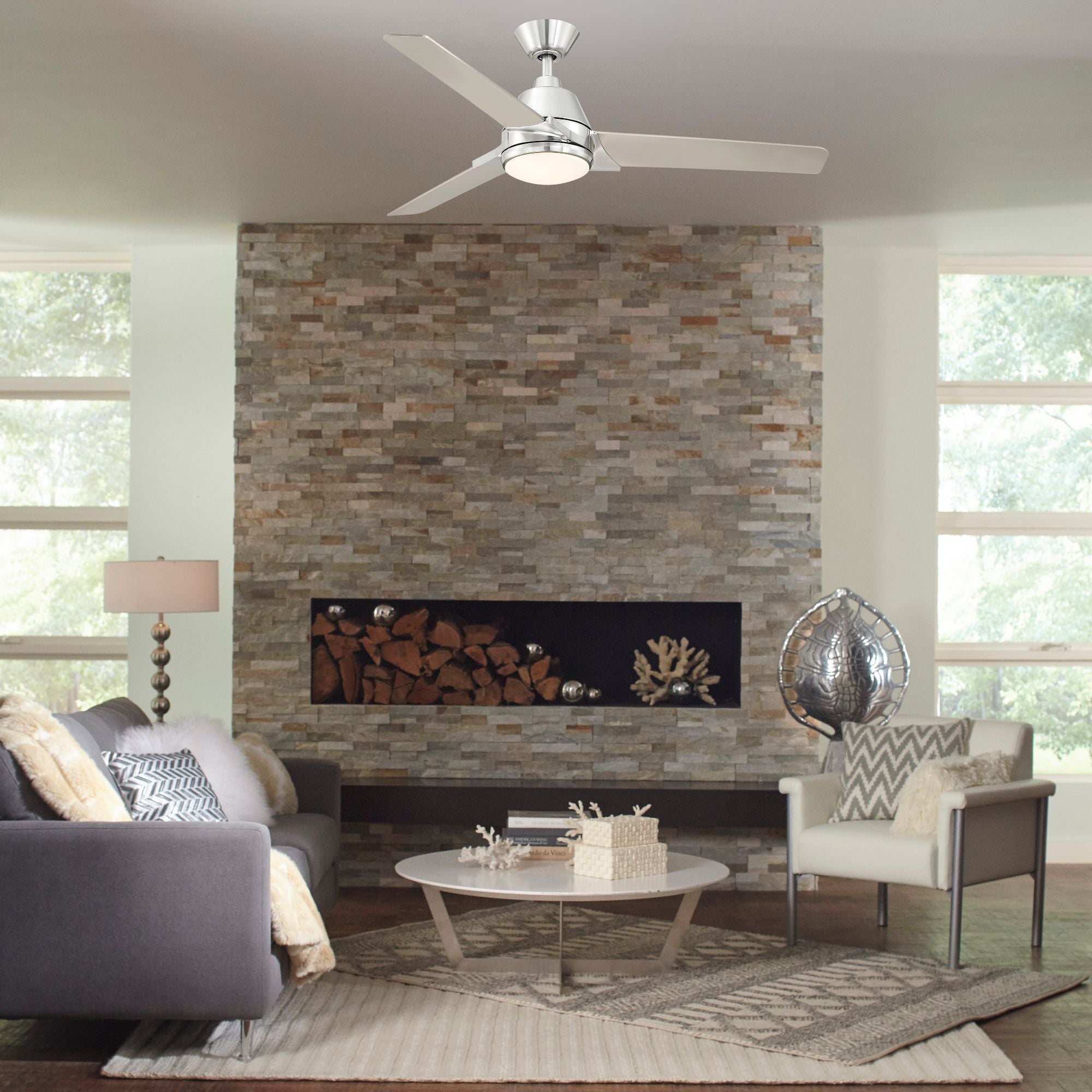 Pyramid 52" Brushed Nickel Damp Rated LED Ceiling Fan with Remote