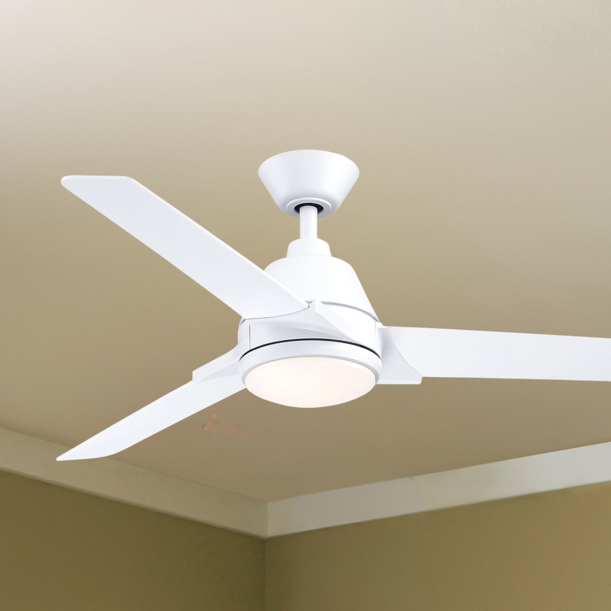 Pyramid 52" Matte White Damp Rated LED Ceiling Fan with Remote