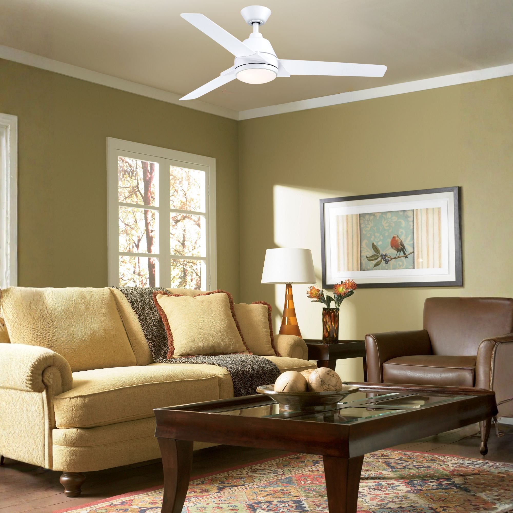 Pyramid 52" Matte White Damp Rated LED Ceiling Fan with Remote