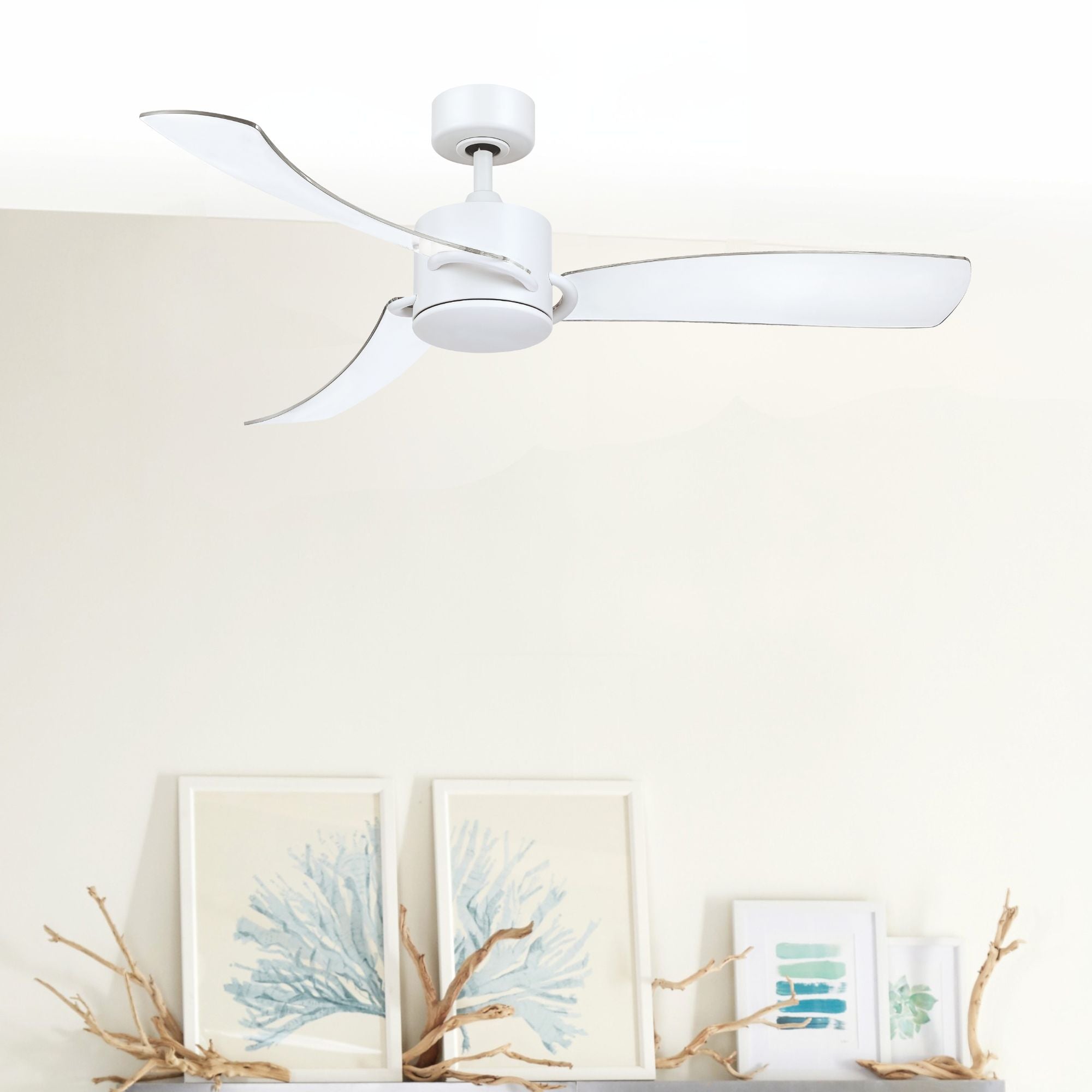 SculptAire 52" Matte White Modern LED Ceiling Fan with Remote, Clear Blades