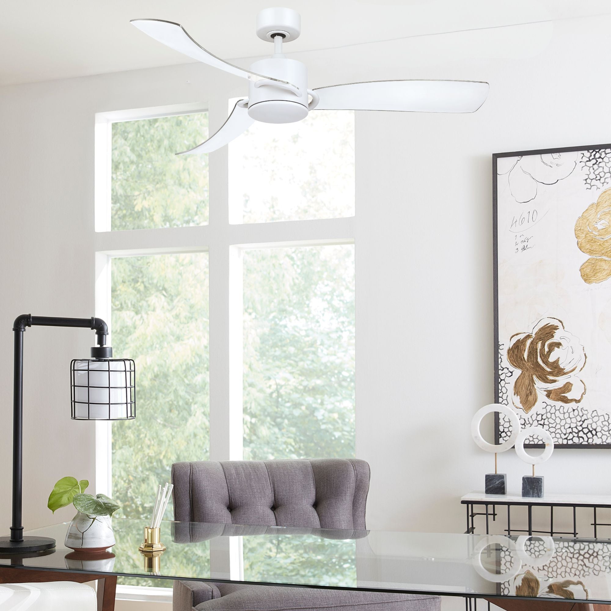 SculptAire 52" Matte White Modern LED Ceiling Fan with Remote, Clear Blades