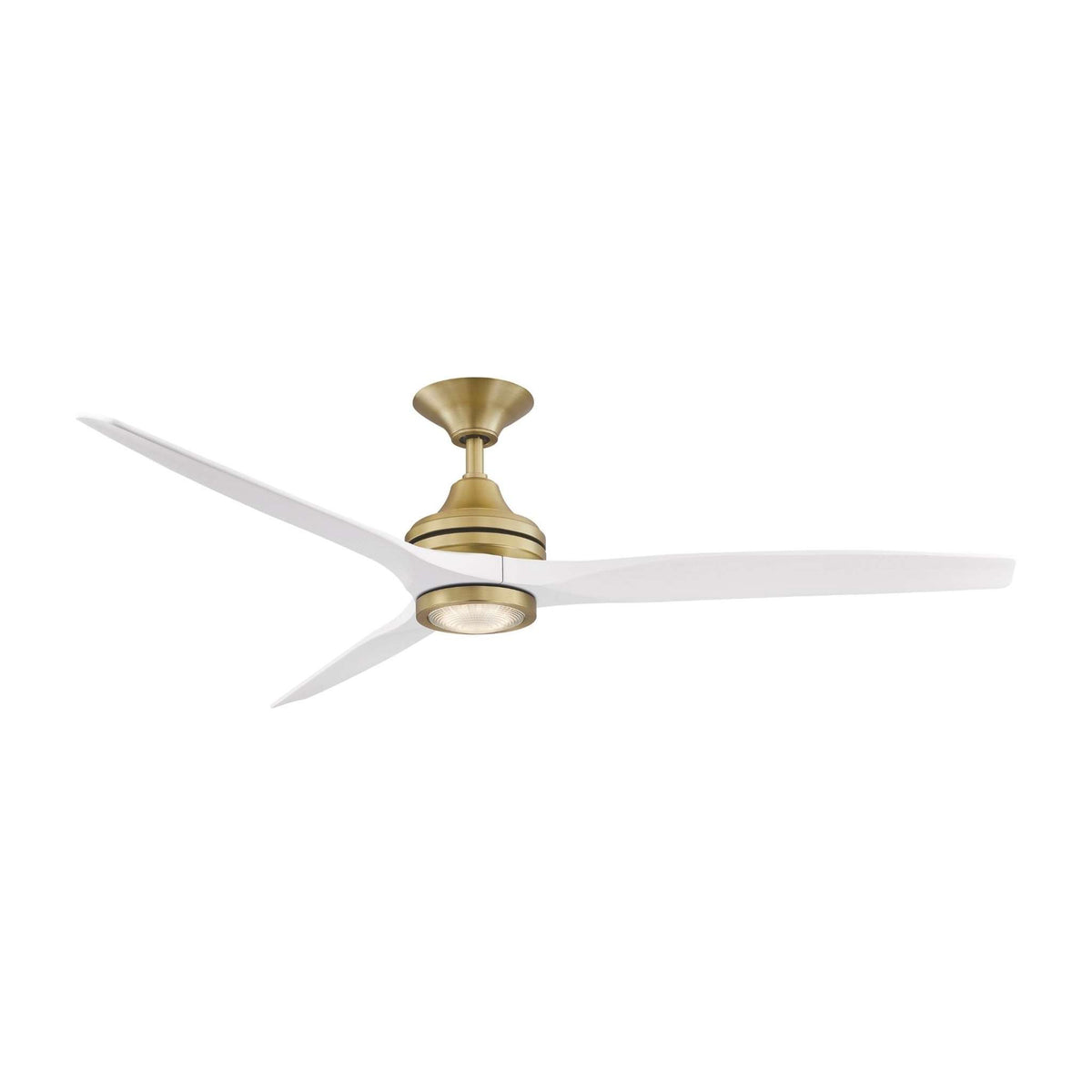Brushed satin brass ceiling fan with three light blades and brass motor housing