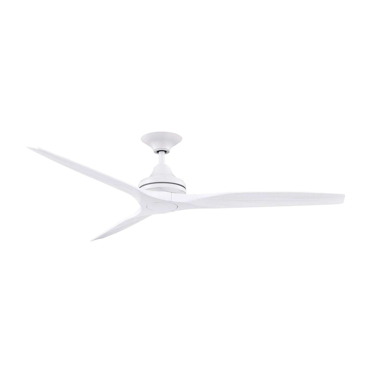 Ceiling fan with matte white motor housing and three white blades