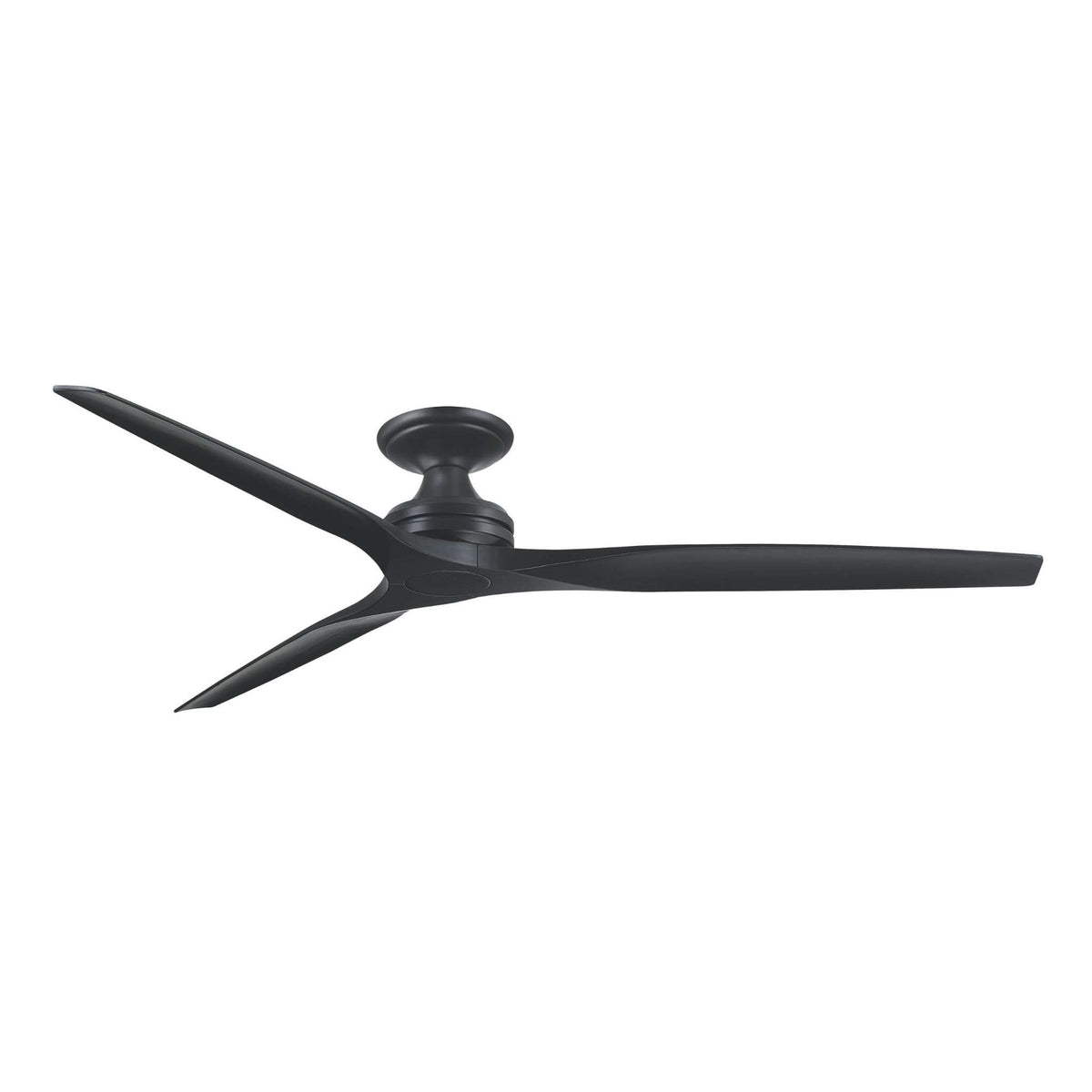Black DC ceiling fan with four blades on a downrod mount