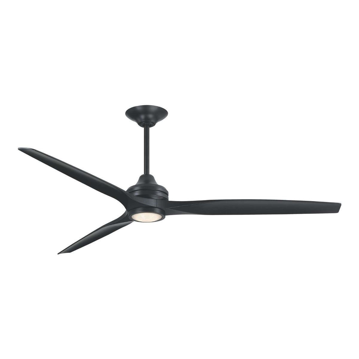 Black DC ceiling fan with integrated light and four angled blades