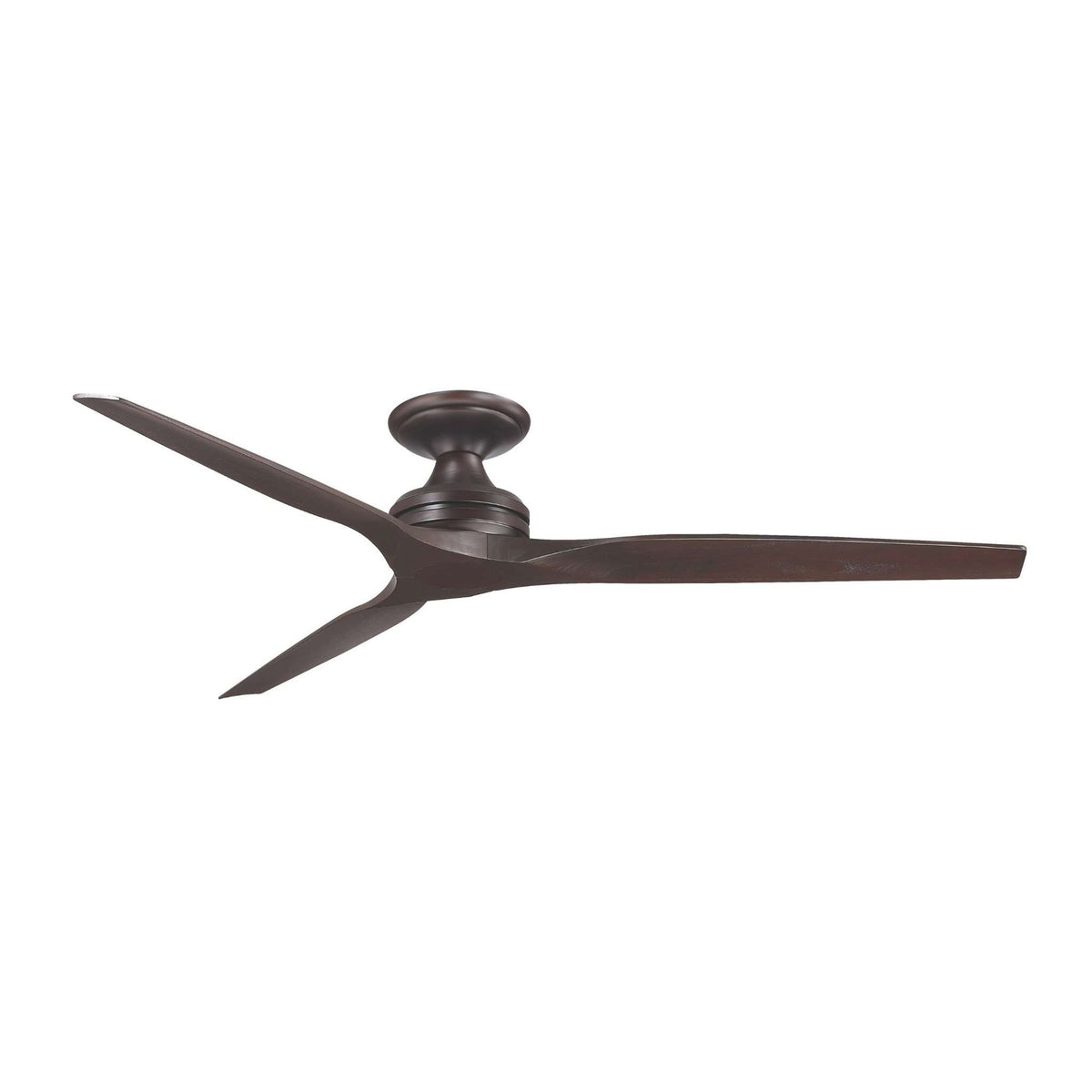 Dark bronze ceiling fan with four dark blades and circular light cover