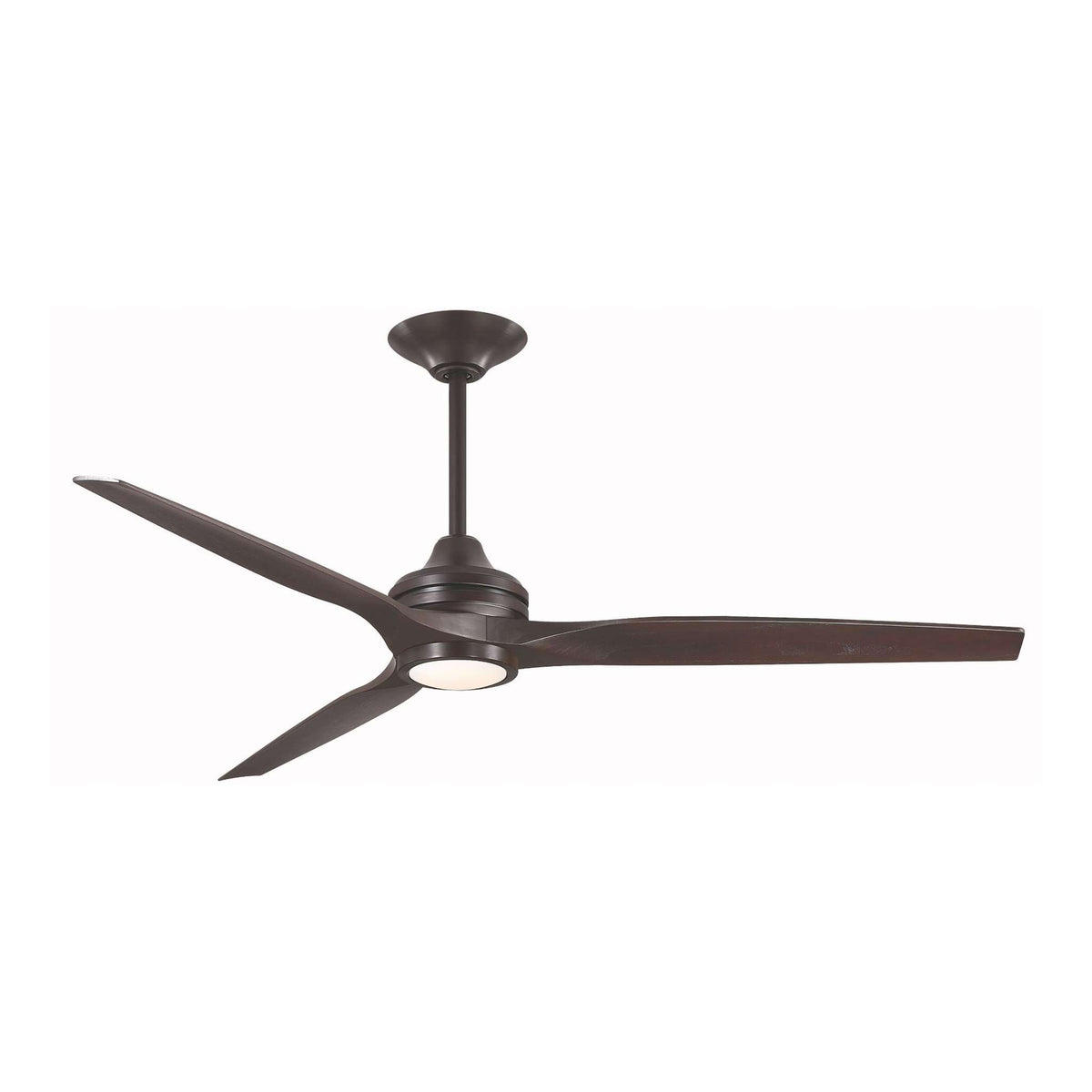 Dark bronze ceiling fan motor with four dark blades and light housing
