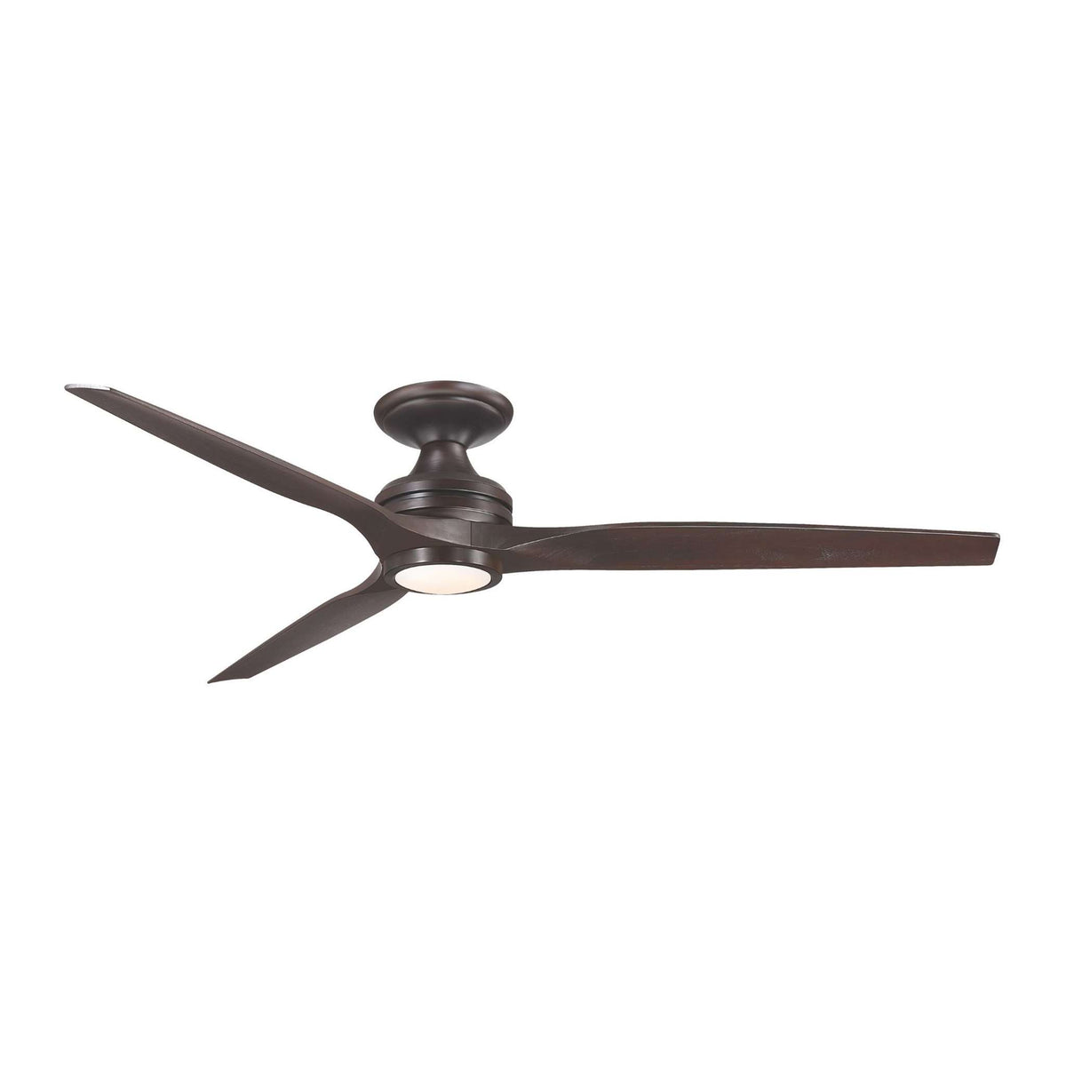 Dark bronze ceiling fan with four dark blades and centered light fixture