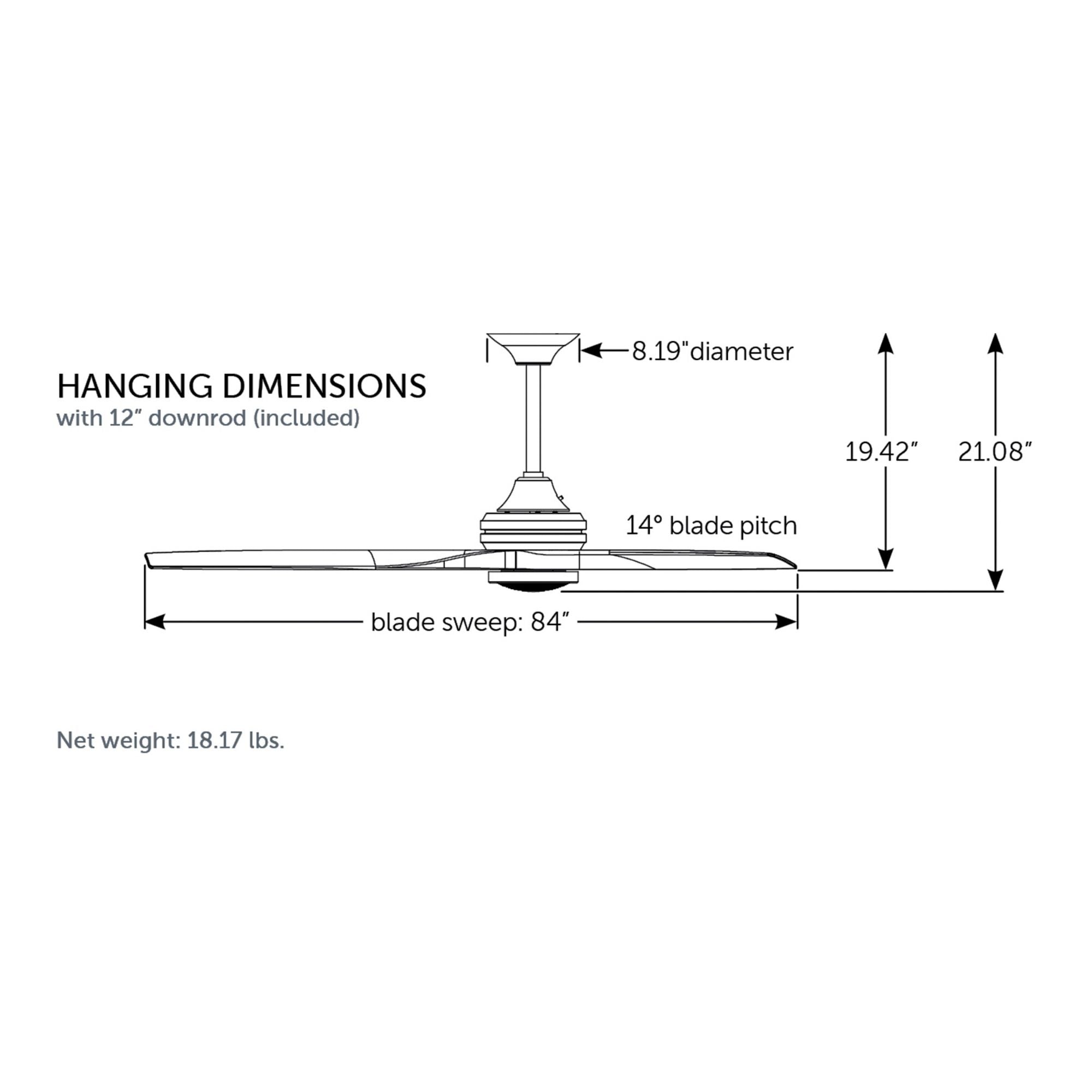 Spitfire DC Matte Greige 84" Ceiling Fan Motor, Blades Sold Separately
