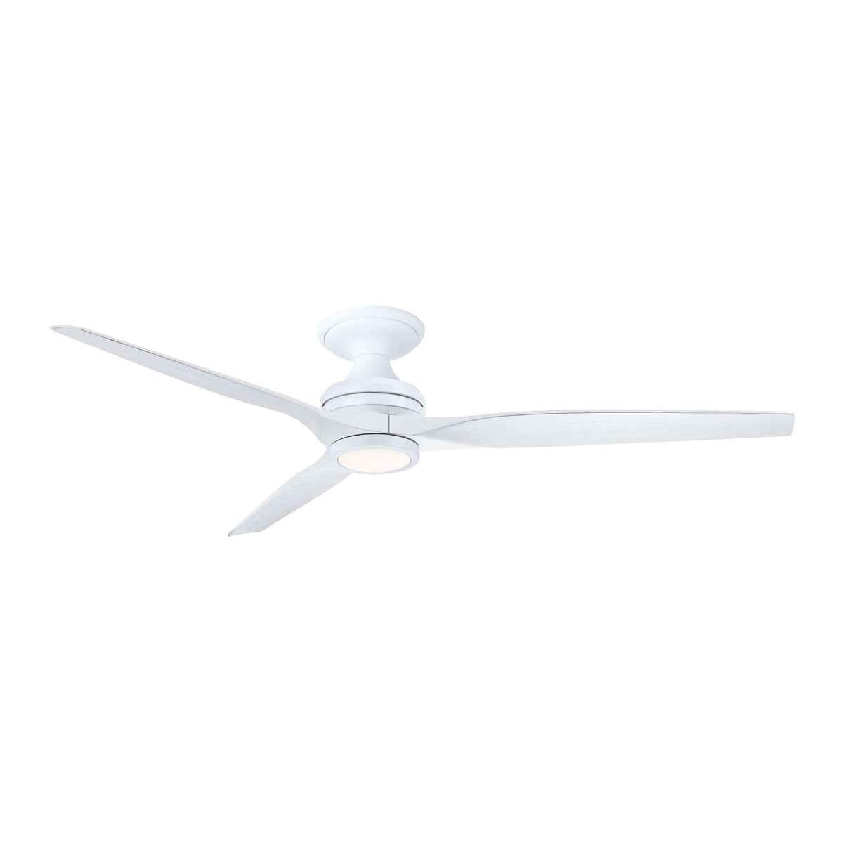 Matte white 4-blade ceiling fan with downrod and round light housing