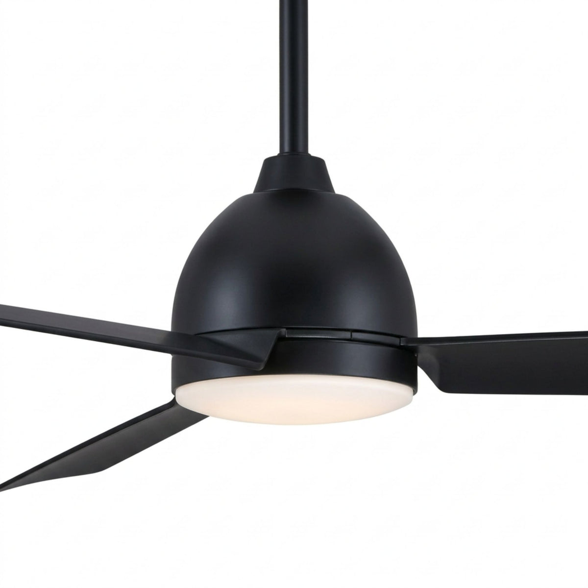 Black ceiling fan canopy and frosted LED light ring with three blades