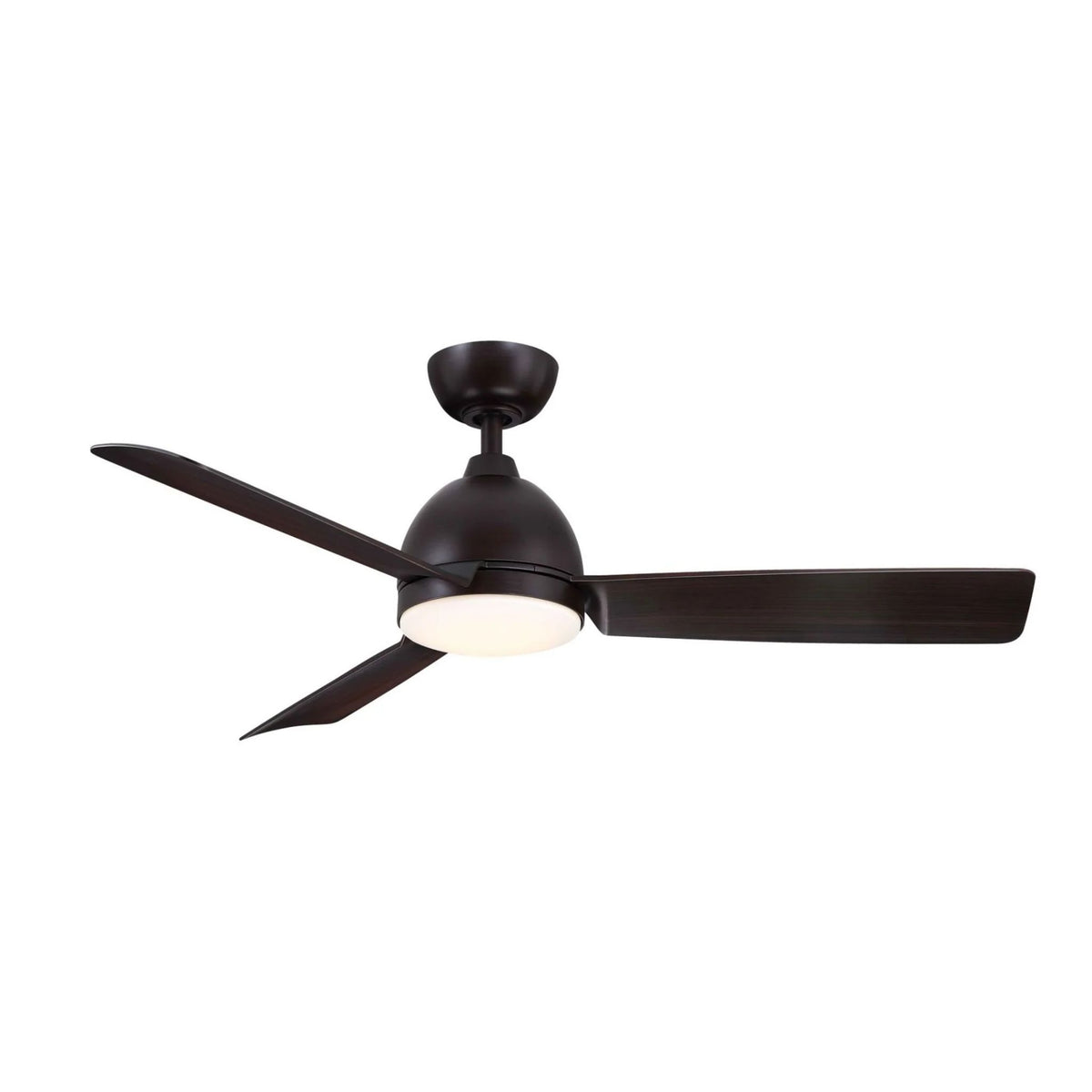 Bronze ceiling fan with LED light kit and four wide blades, frosted light dome