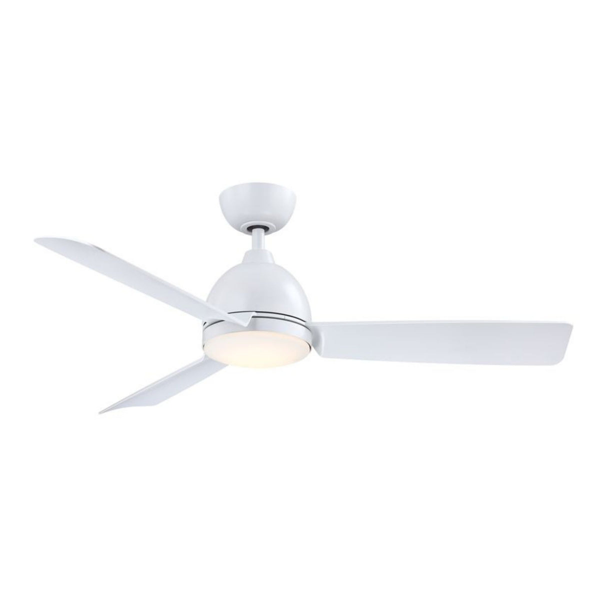 White ceiling fan with 3 blades and frosted LED light cover