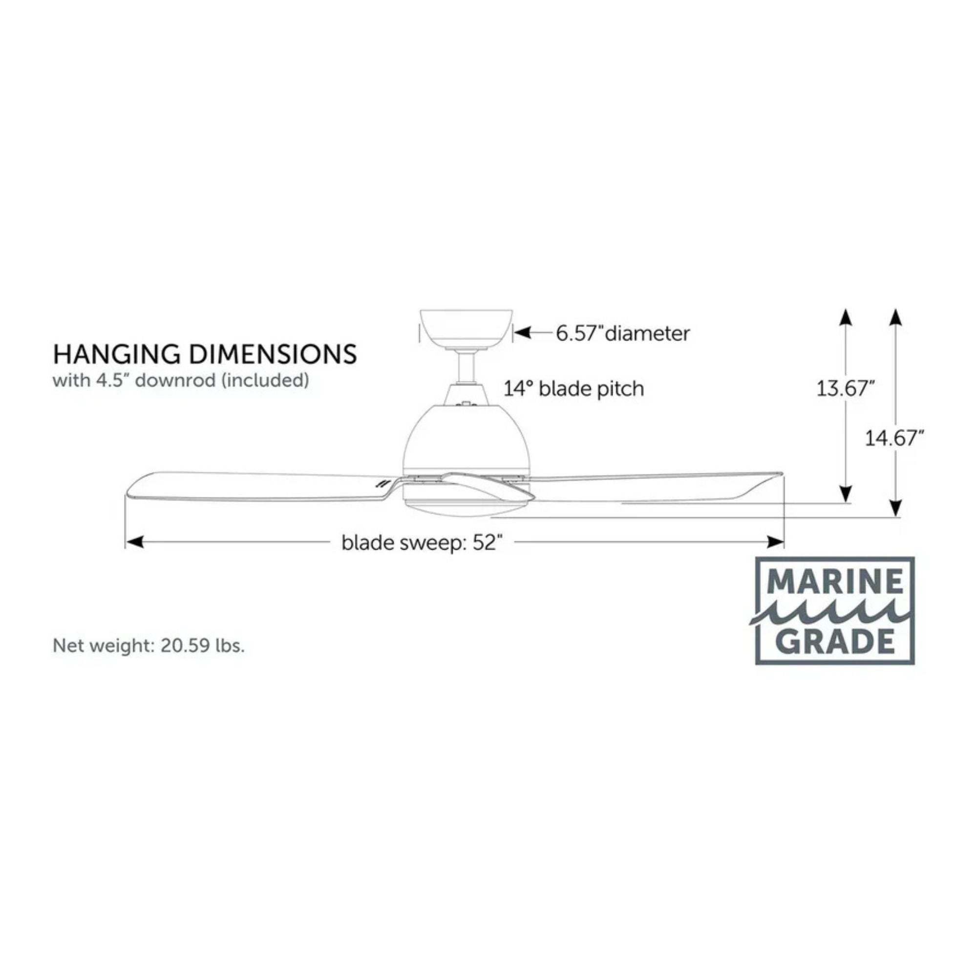 Starboard 52" White Marine Grade Ceiling fan with LED Light Kit