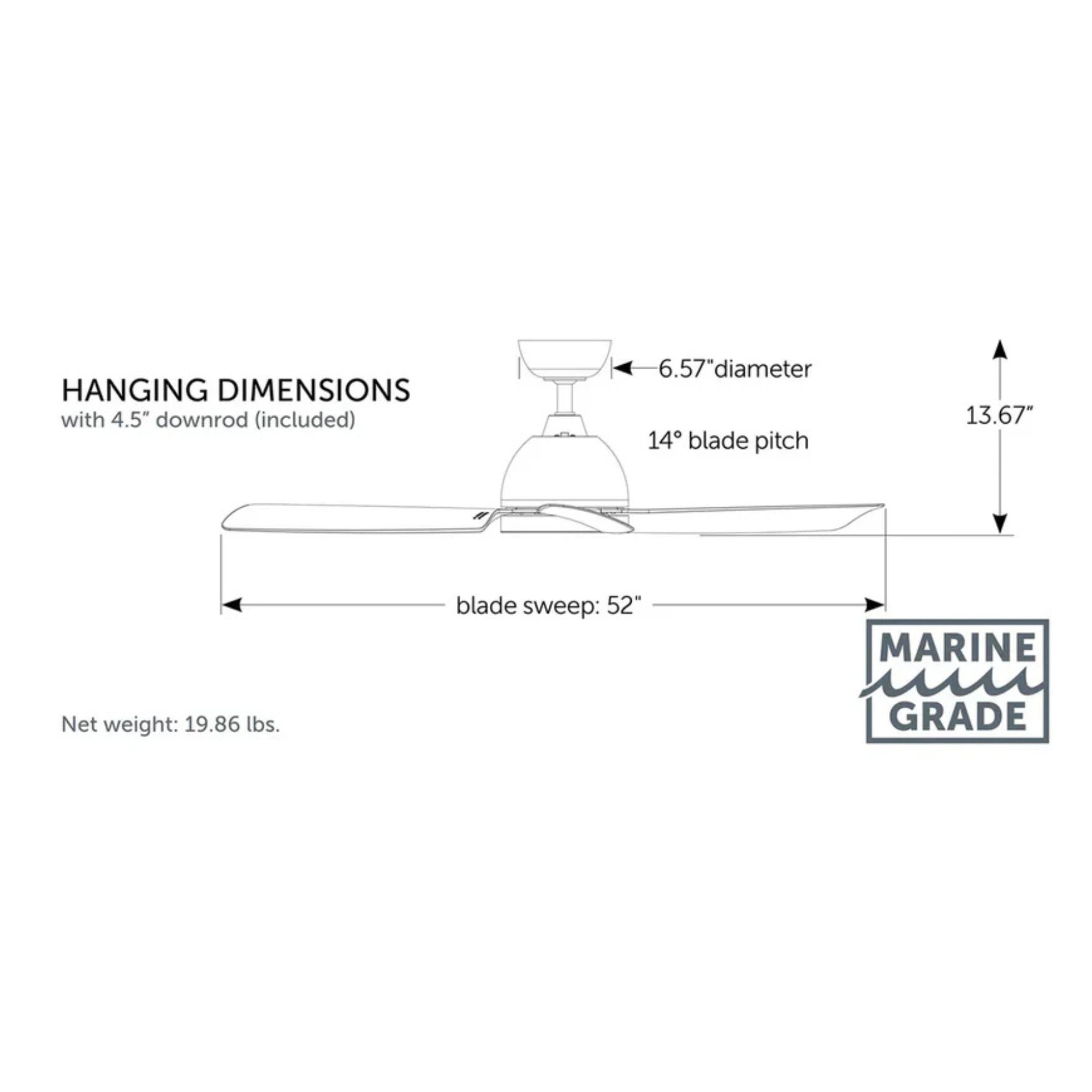 Starboard 52" Black Marine Grade Ceiling fan