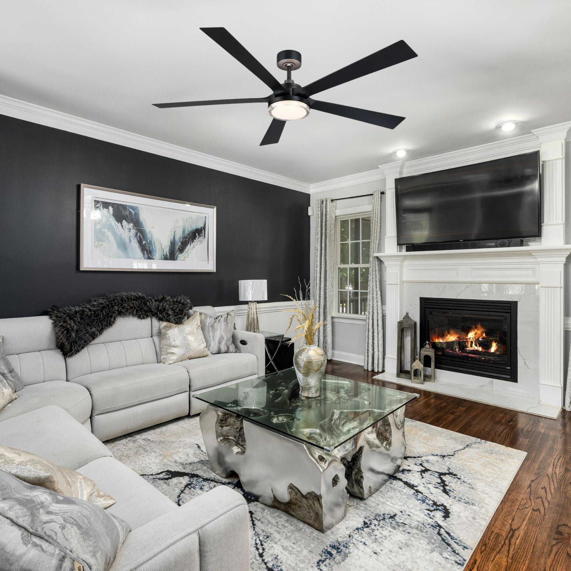 TorchAire 64" Black Ceiling Fan with LED CCT Select Light Kit