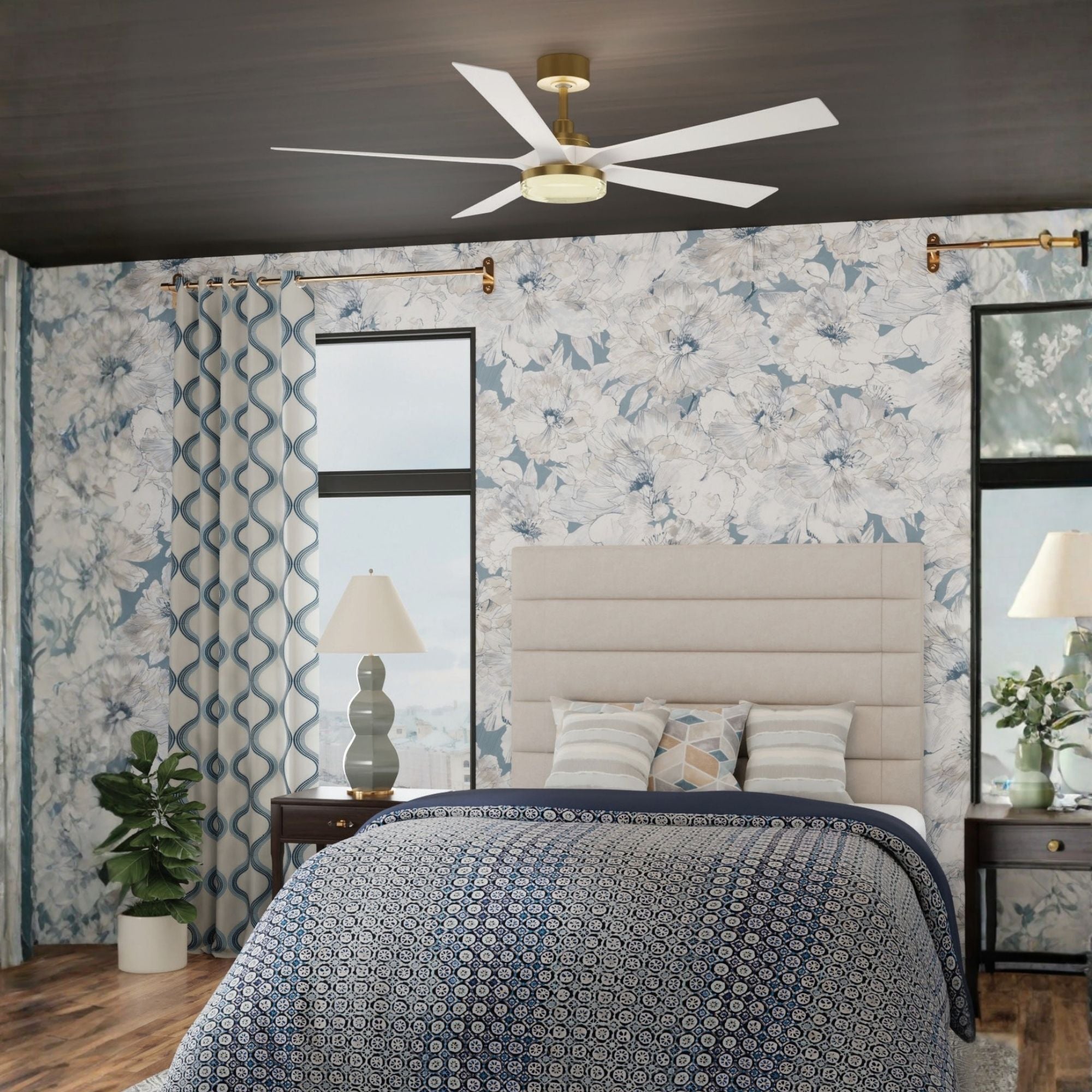 TorchAire 64" Brass Ceiling Fan with LED CCT Select Light Kit