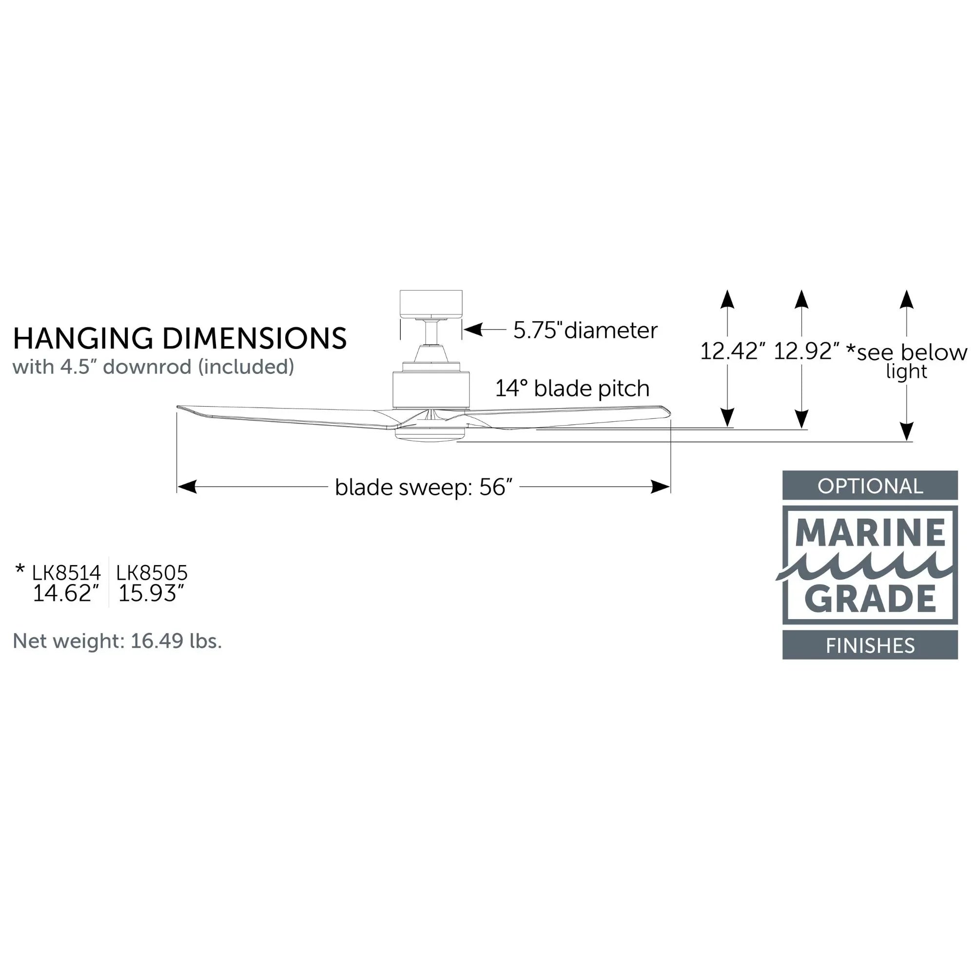 TriAire Custom Black 56" Marine Grade Motor, Blades Sold Separately